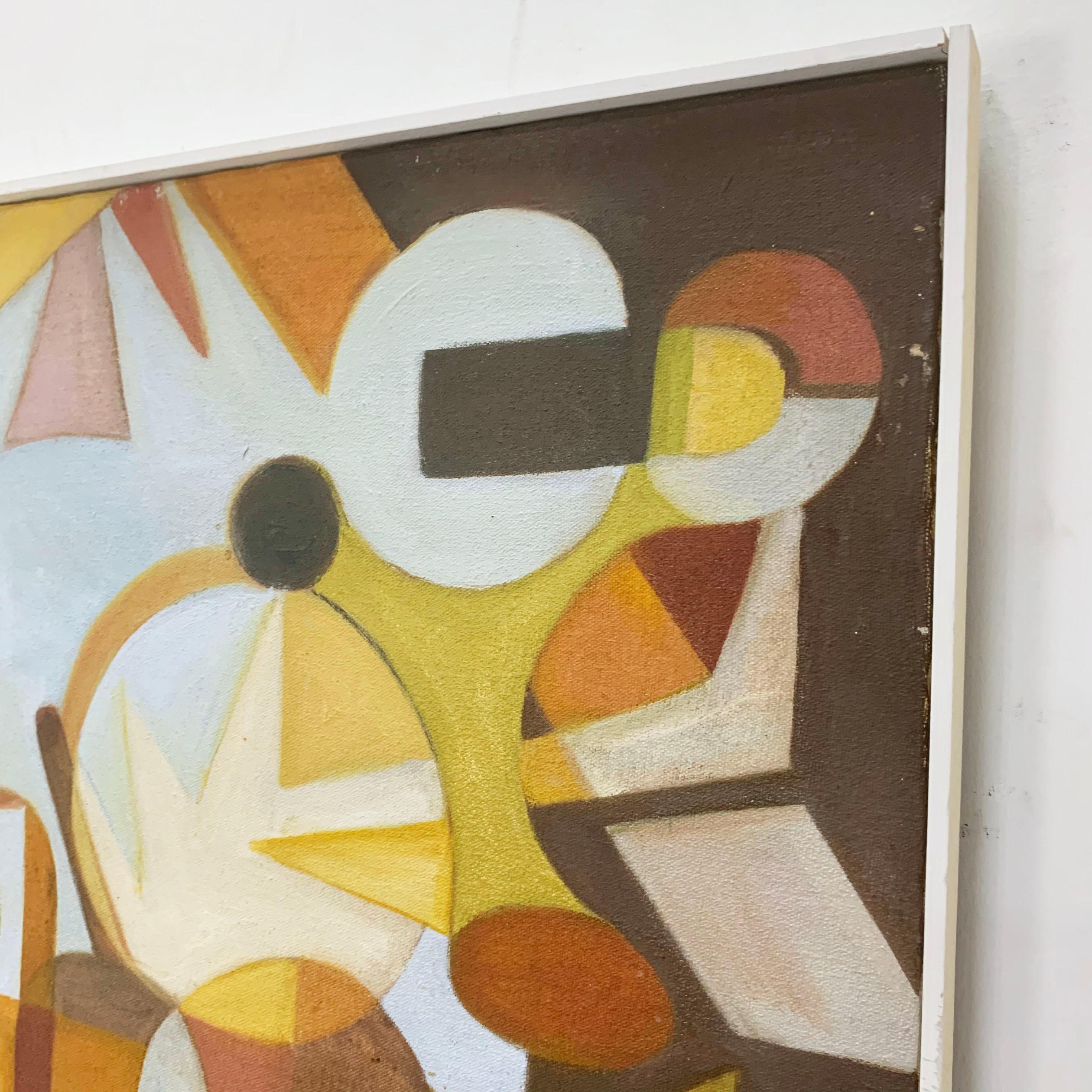Canvas Mid-Century Modernist Abstract Geometric Oil Signed Denise Schwartz, d. 1978