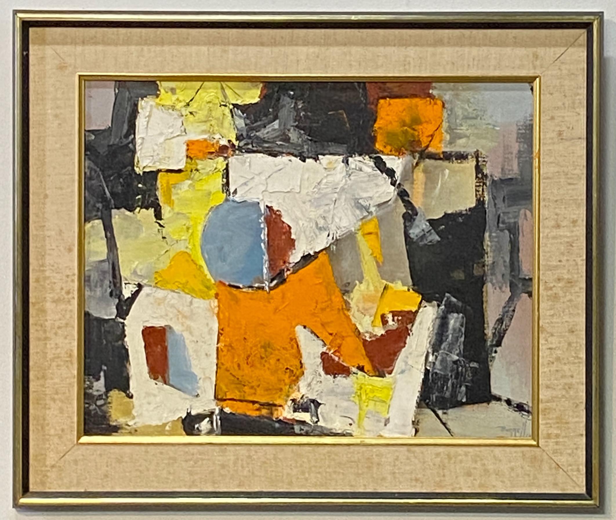 Mid-century impressionist abstract painting signed Bunnell '59.
Framed acrylic on canvas. 
Painting is in excellent condition. Some light foxing on the linen mat.

Charles Ragland Bunnell (January 17, 1897 – September 1968), was an American
