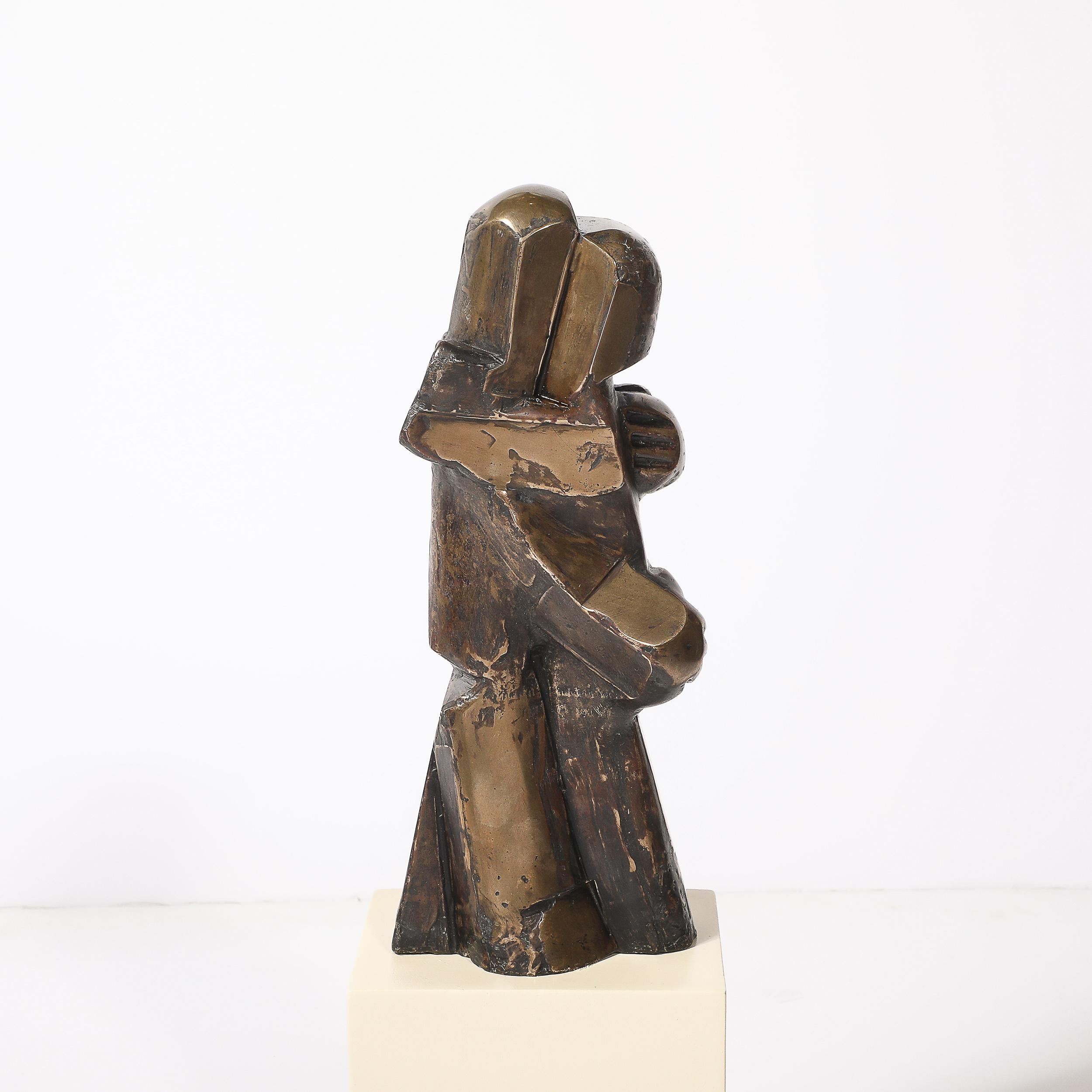 Mid-Century Modernist Abstracted Figural Bronze Sculpture of an Embracing Couple For Sale 5