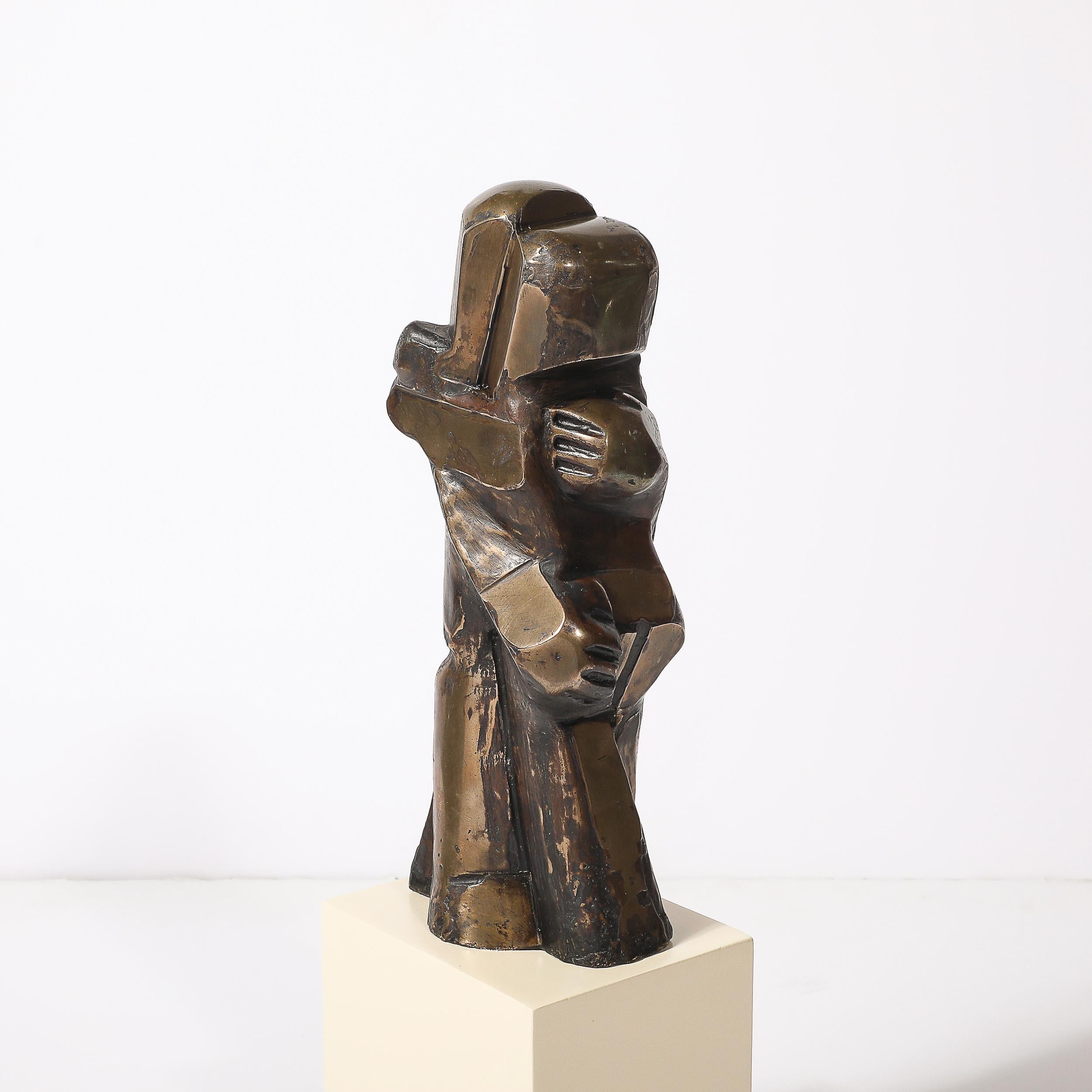 Mid-Century Modernist Abstracted Figural Bronze Sculpture of an Embracing Couple For Sale 6