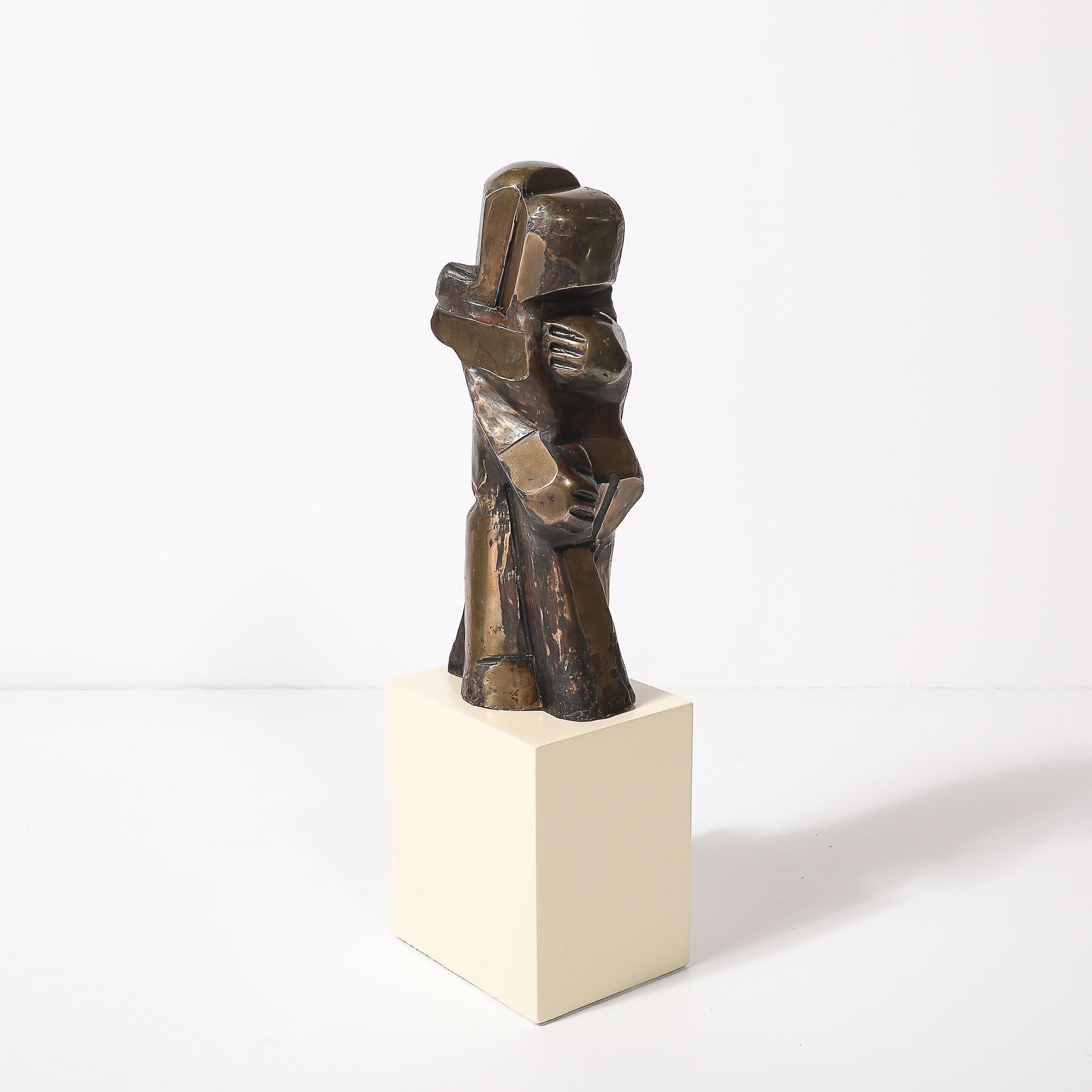 Mid-Century Modernist Abstracted Figural Bronze Sculpture of an Embracing Couple For Sale 7