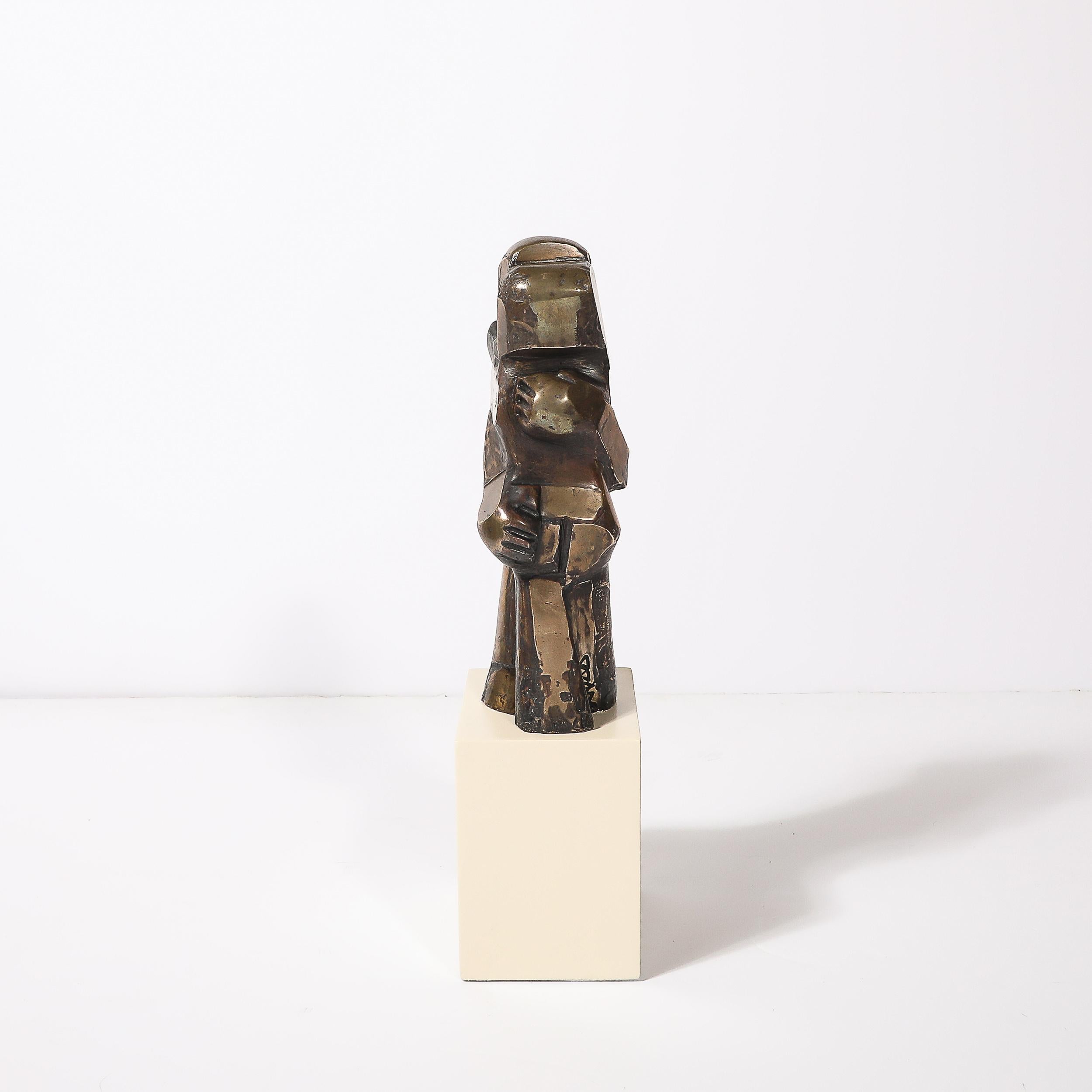 Mid-Century Modernist Abstracted Figural Bronze Sculpture of an Embracing Couple For Sale 8