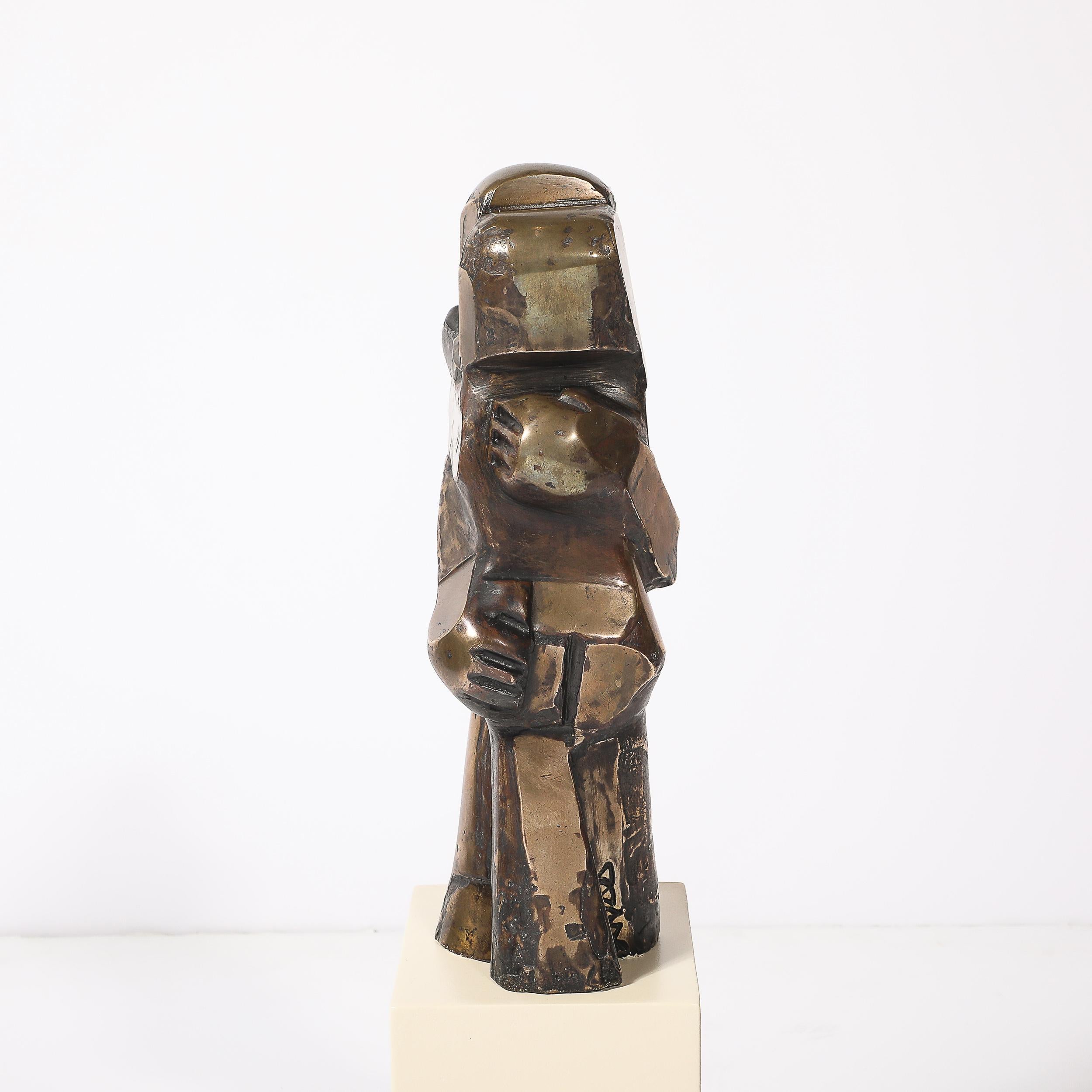 Mid-Century Modernist Abstracted Figural Bronze Sculpture of an Embracing Couple For Sale 9