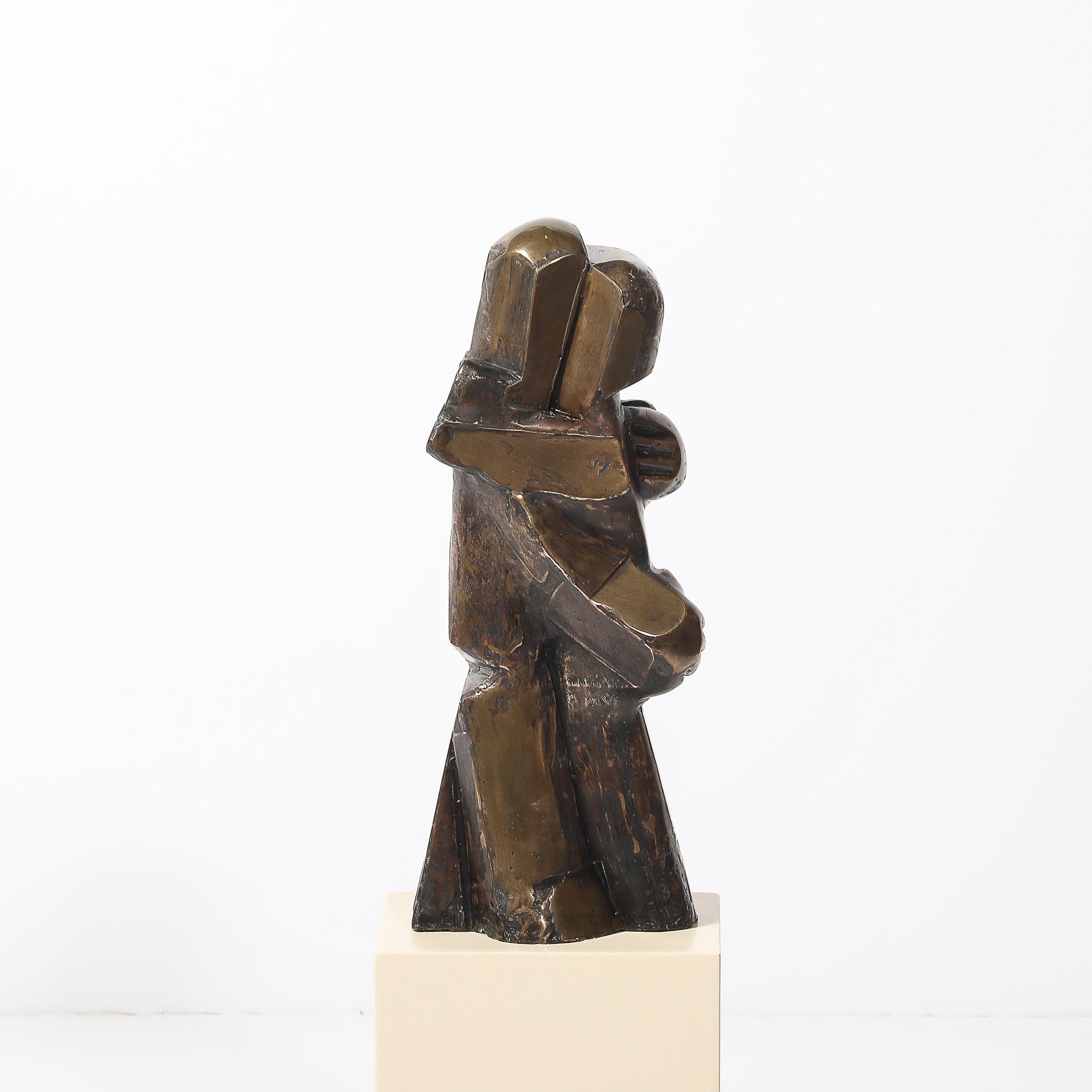 American Mid-Century Modernist Abstracted Figural Bronze Sculpture of an Embracing Couple For Sale