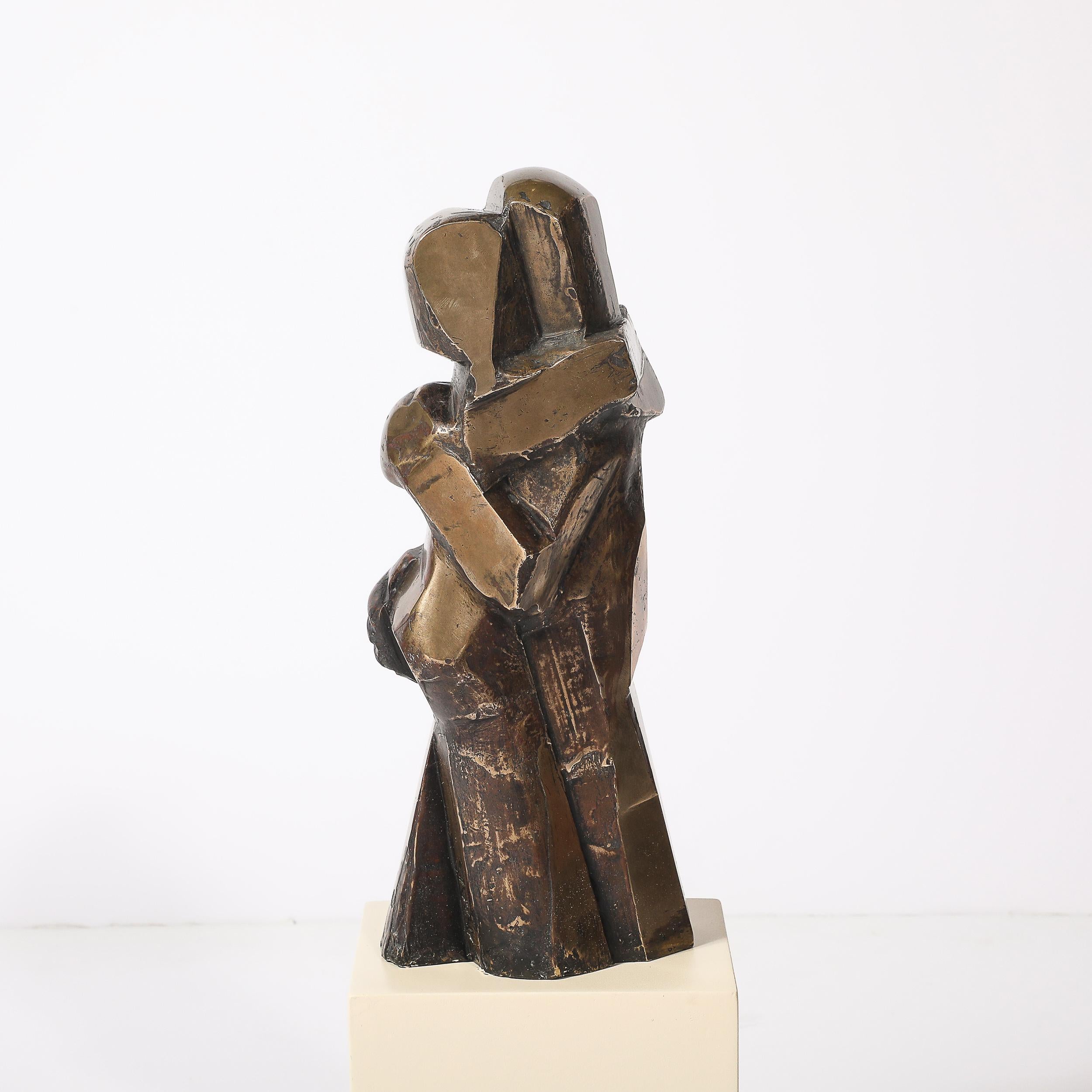 Mid-20th Century Mid-Century Modernist Abstracted Figural Bronze Sculpture of an Embracing Couple For Sale