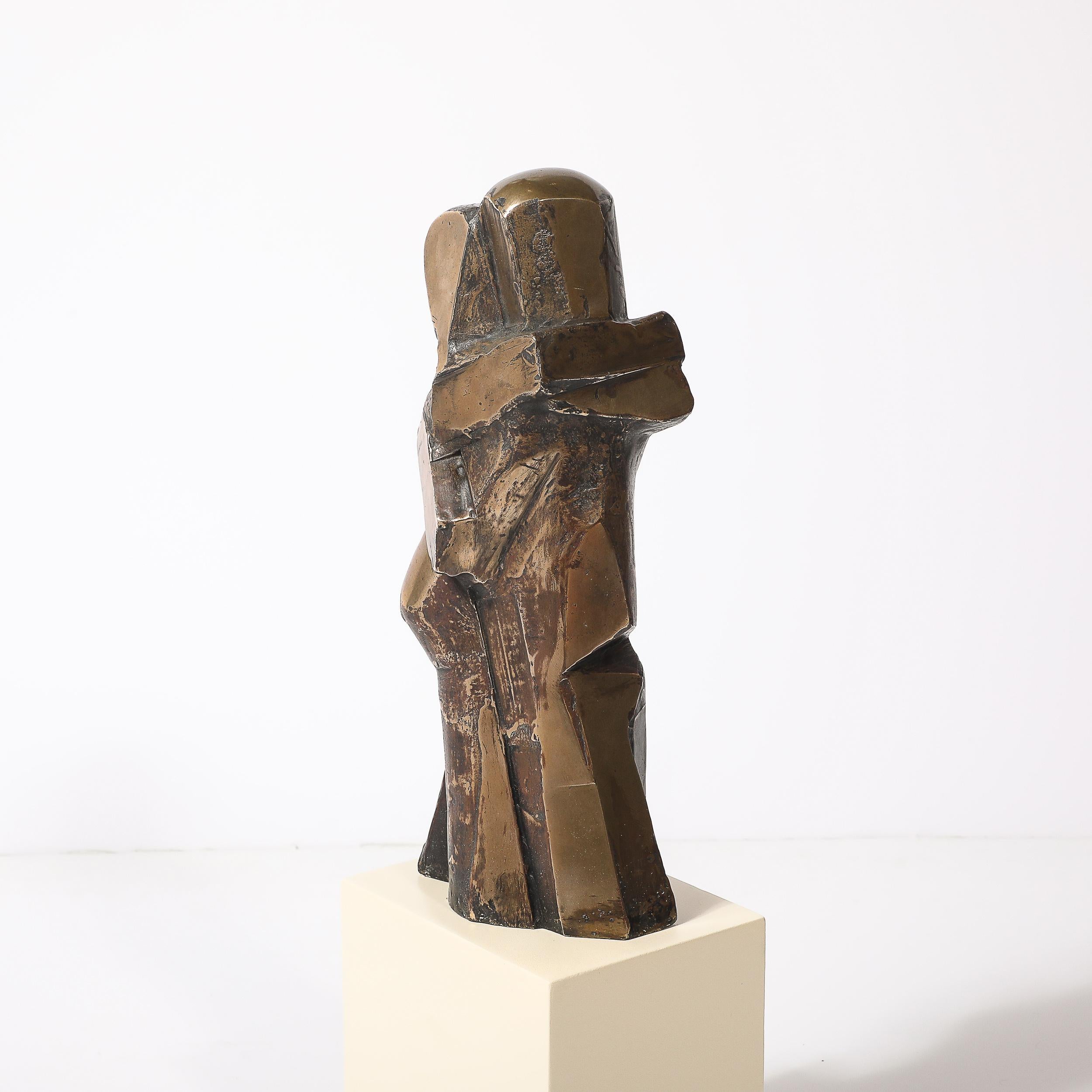 Mid-Century Modernist Abstracted Figural Bronze Sculpture of an Embracing Couple For Sale 2
