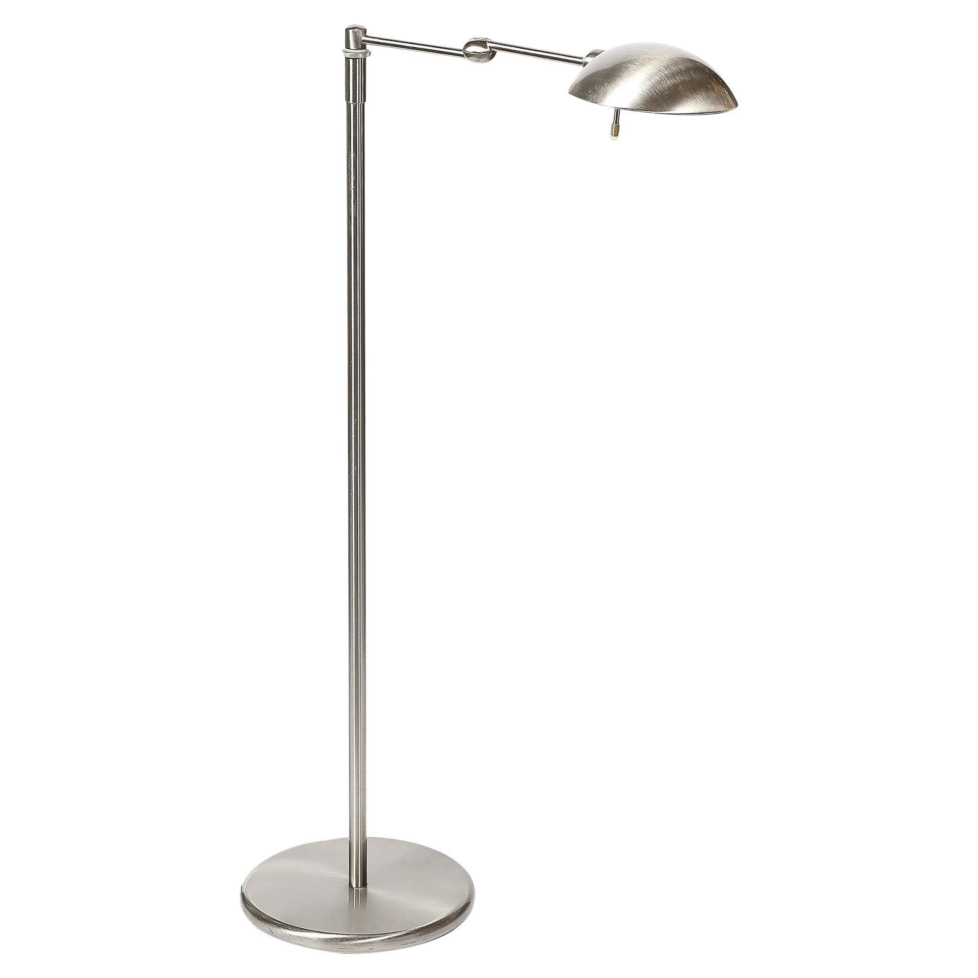 Mid-Century Modernist Adjustable Reading Lamp in Brushed Nickel