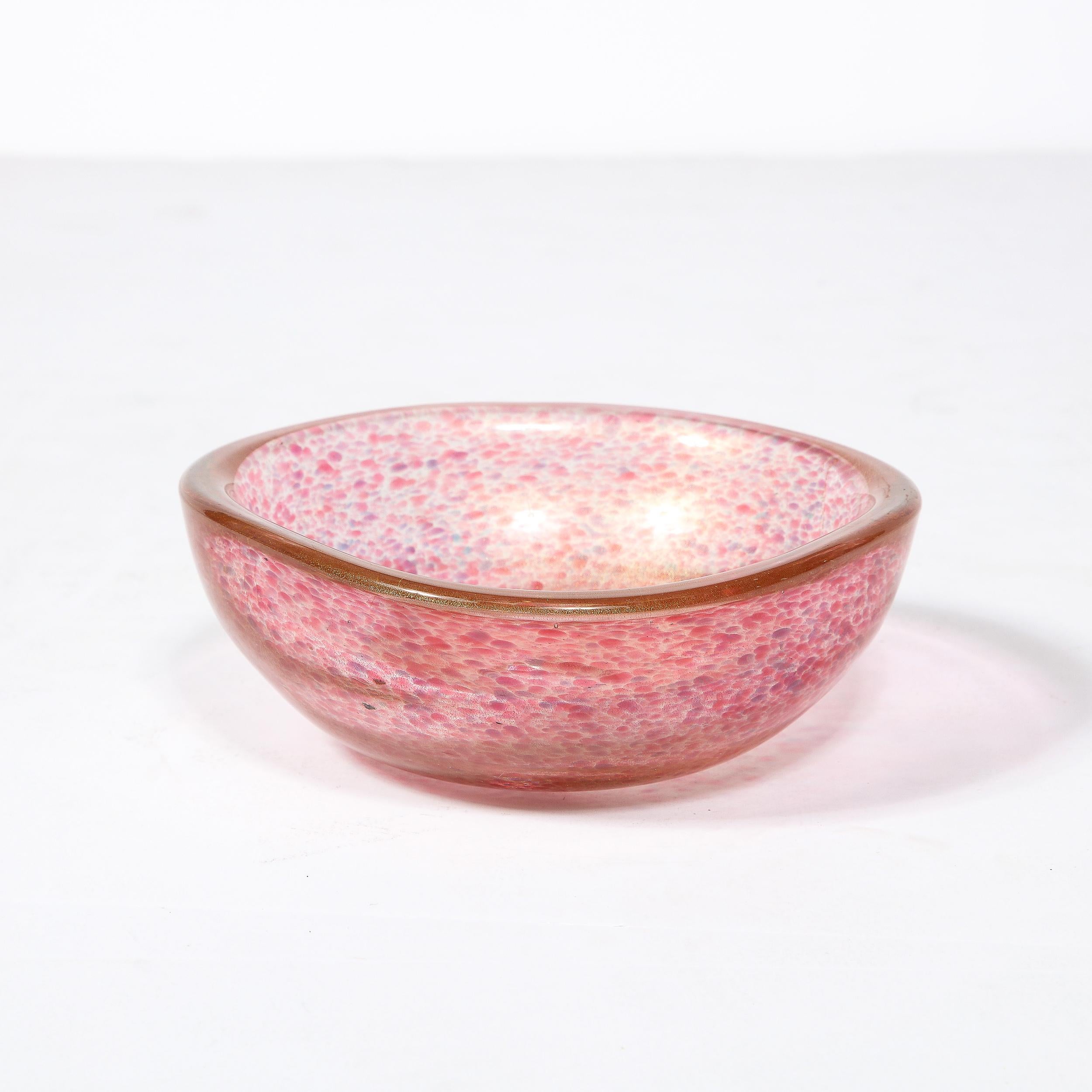 Mid-Century Modernist  Amethyst Hand-Blown Murano Glass Bowl w/ 24K Gold Flecks 3