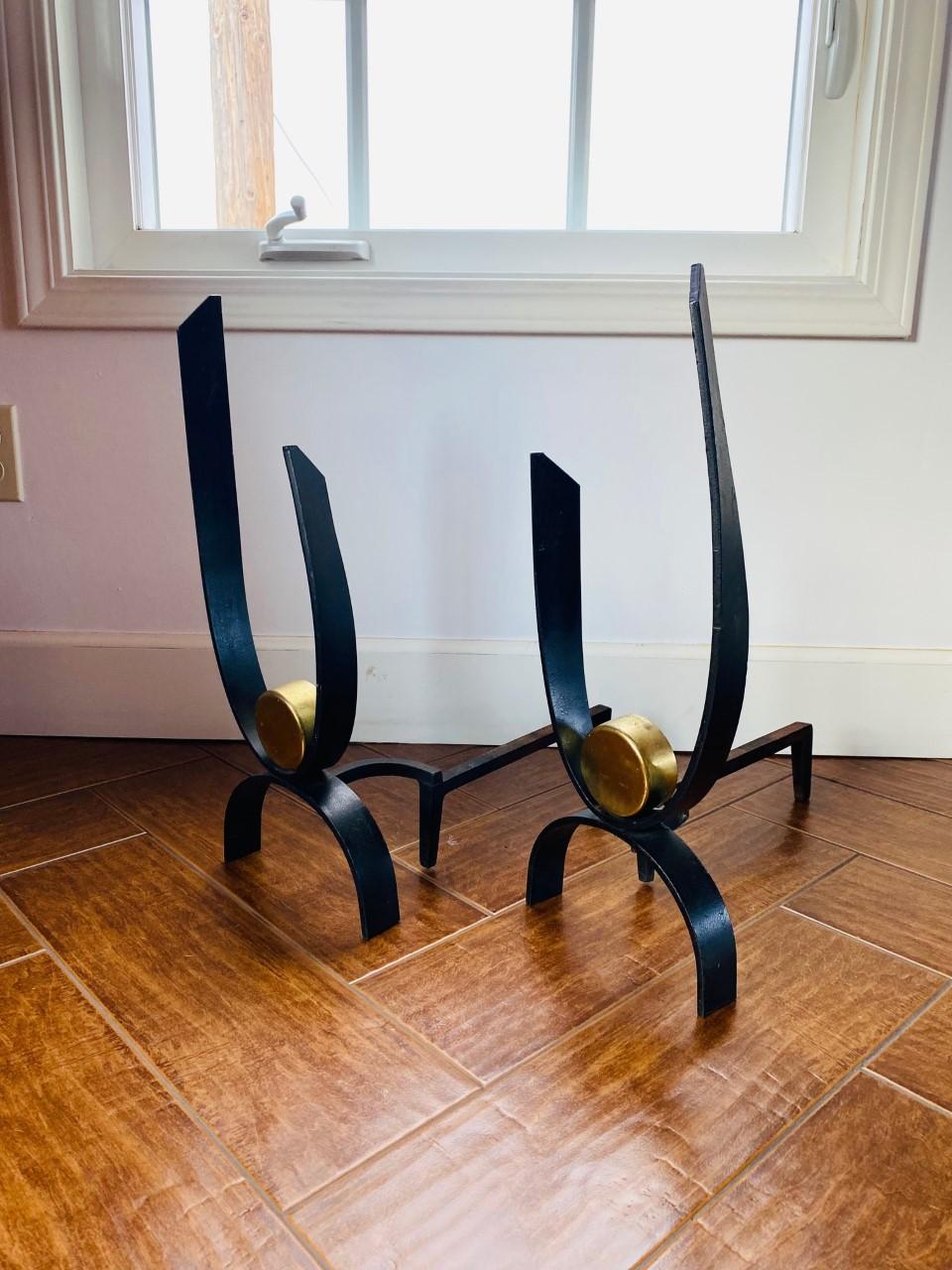 Mid-Century Modernist Andiron Pair by Donald Deskey In Good Condition For Sale In San Diego, CA