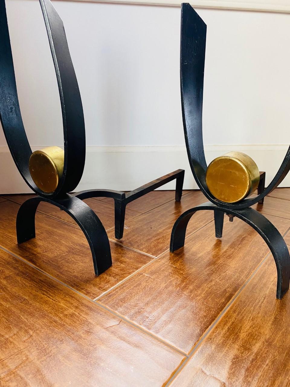 Mid-20th Century Mid-Century Modernist Andiron Pair by Donald Deskey For Sale