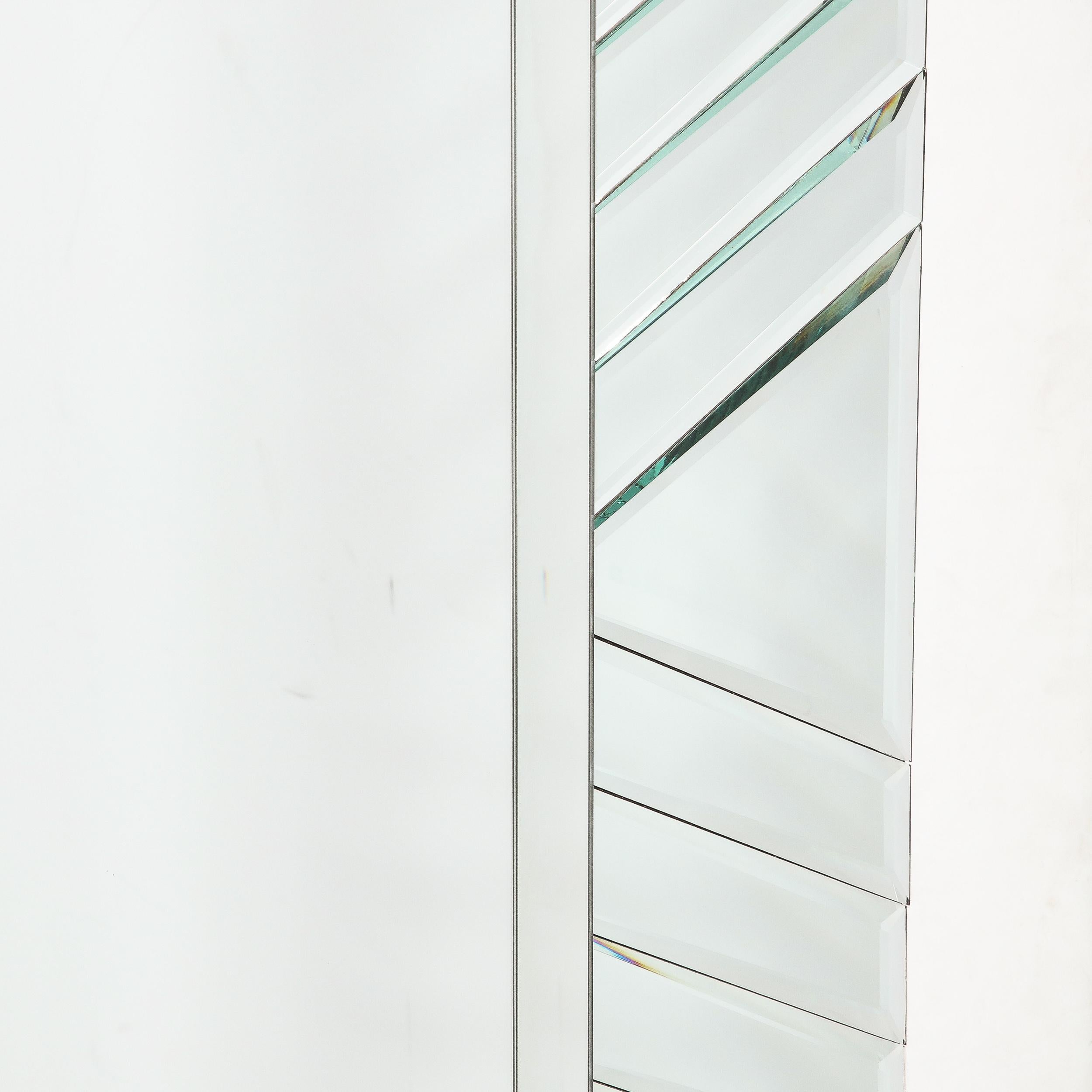 Mid-Century Modernist Arch Form Beveled & Directionally Tessellate Panel Mirror For Sale 5