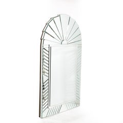 Mid-Century Modernist Arch Form Beveled & Directionally Tessellate Panel Mirror