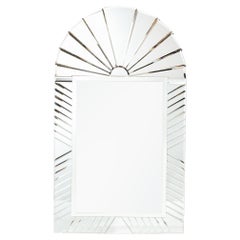 Mid-Century Modernist Arch Form Beveled & Directionally Tessellate Panel Mirror