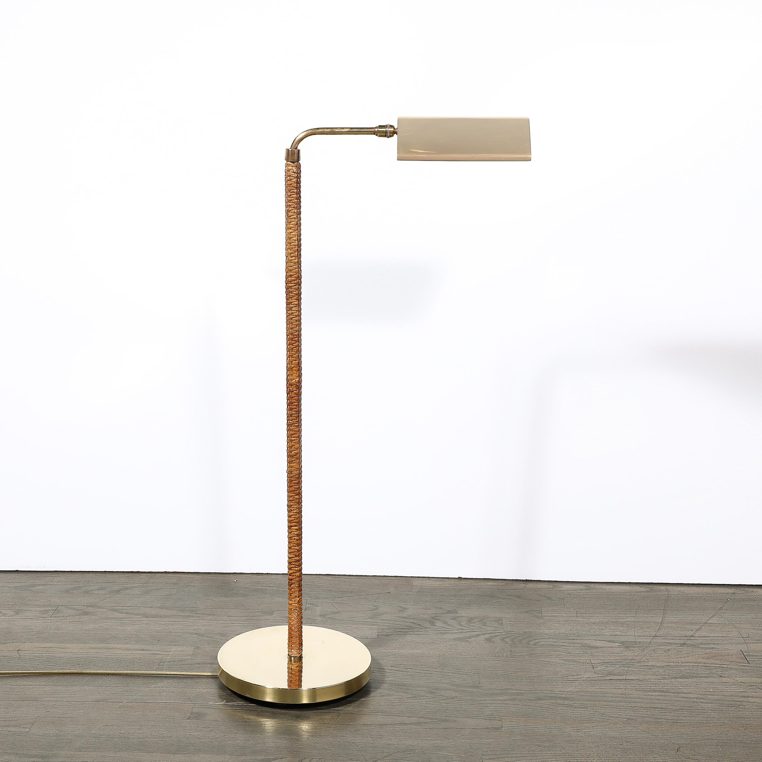 Mid-Century Modernist Articulating Polished Brass and Ratan Wrapped Floor Lamp For Sale 7