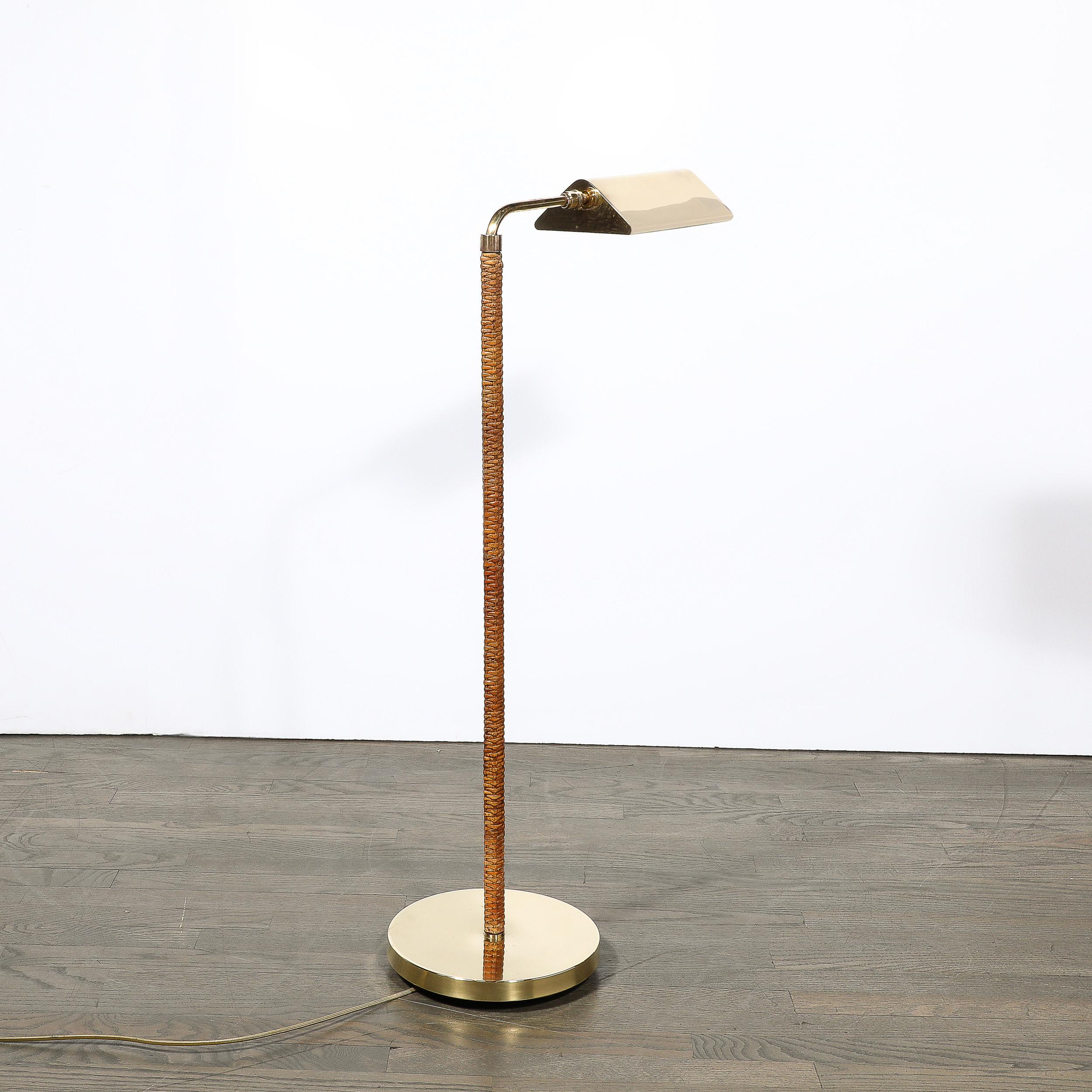 Mid-Century Modernist Articulating Polished Brass and Ratan Wrapped Floor Lamp For Sale 8