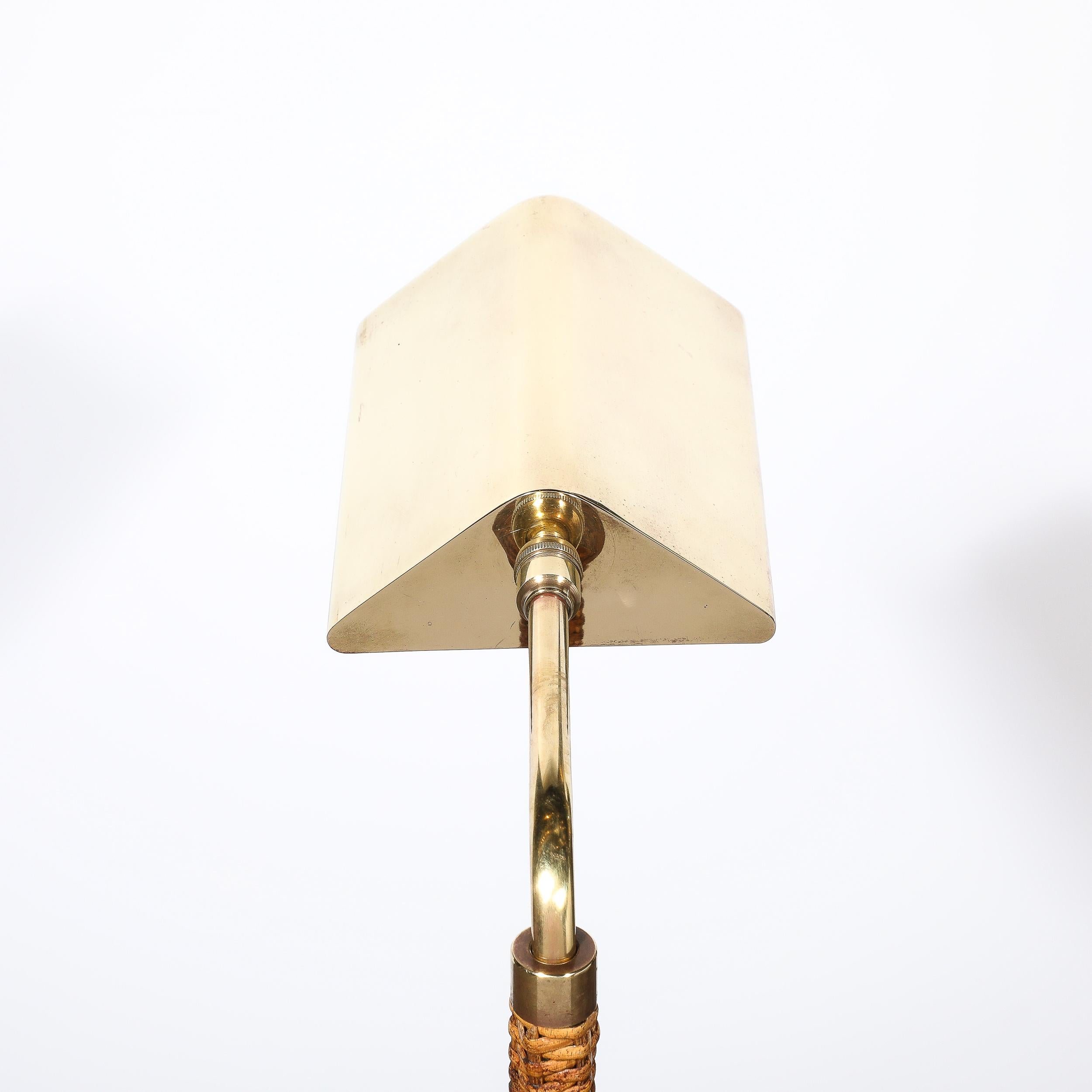 Mid-Century Modernist Articulating Polished Brass and Ratan Wrapped Floor Lamp For Sale 9