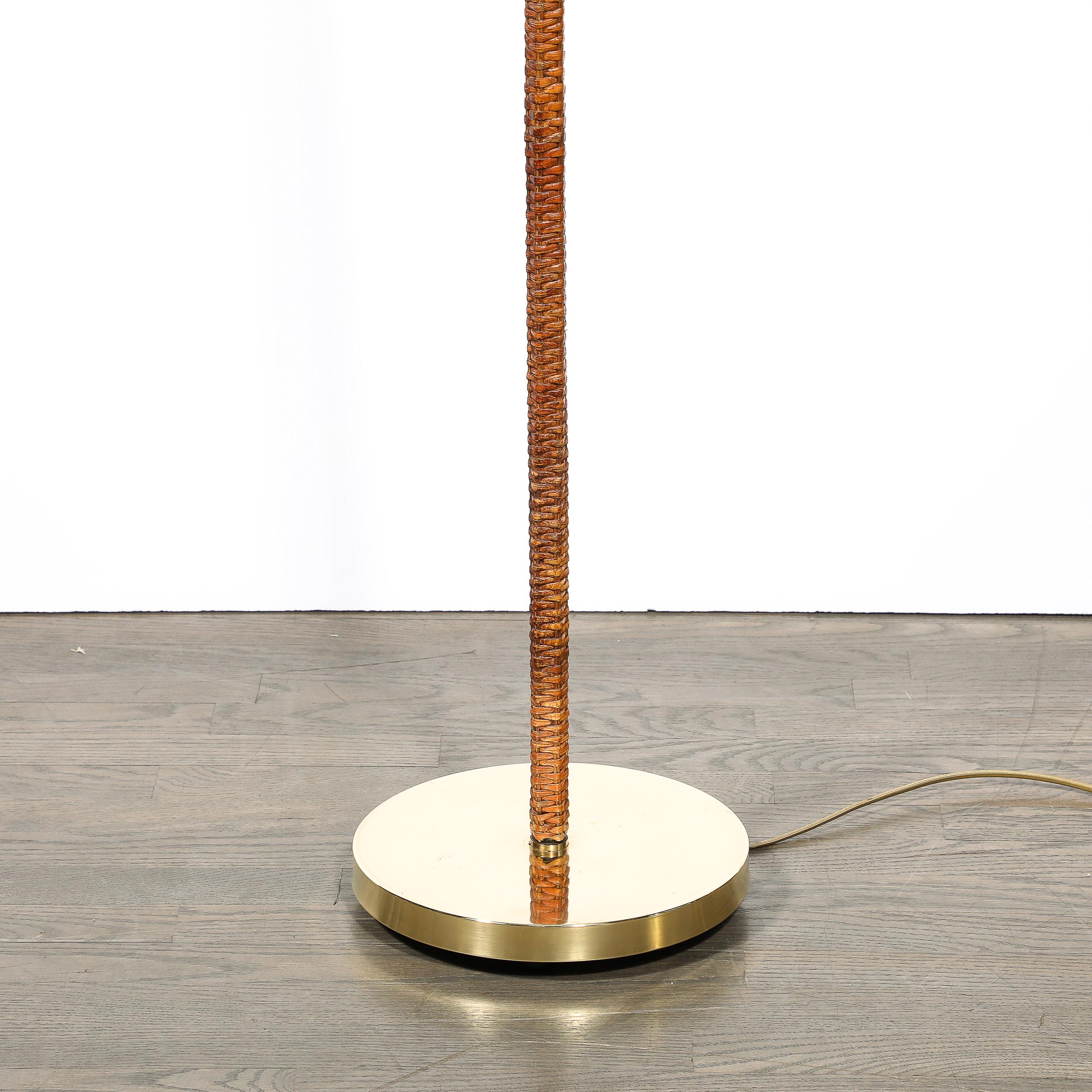 Mid-Century Modernist Articulating Polished Brass and Ratan Wrapped Floor Lamp In Excellent Condition In New York, NY