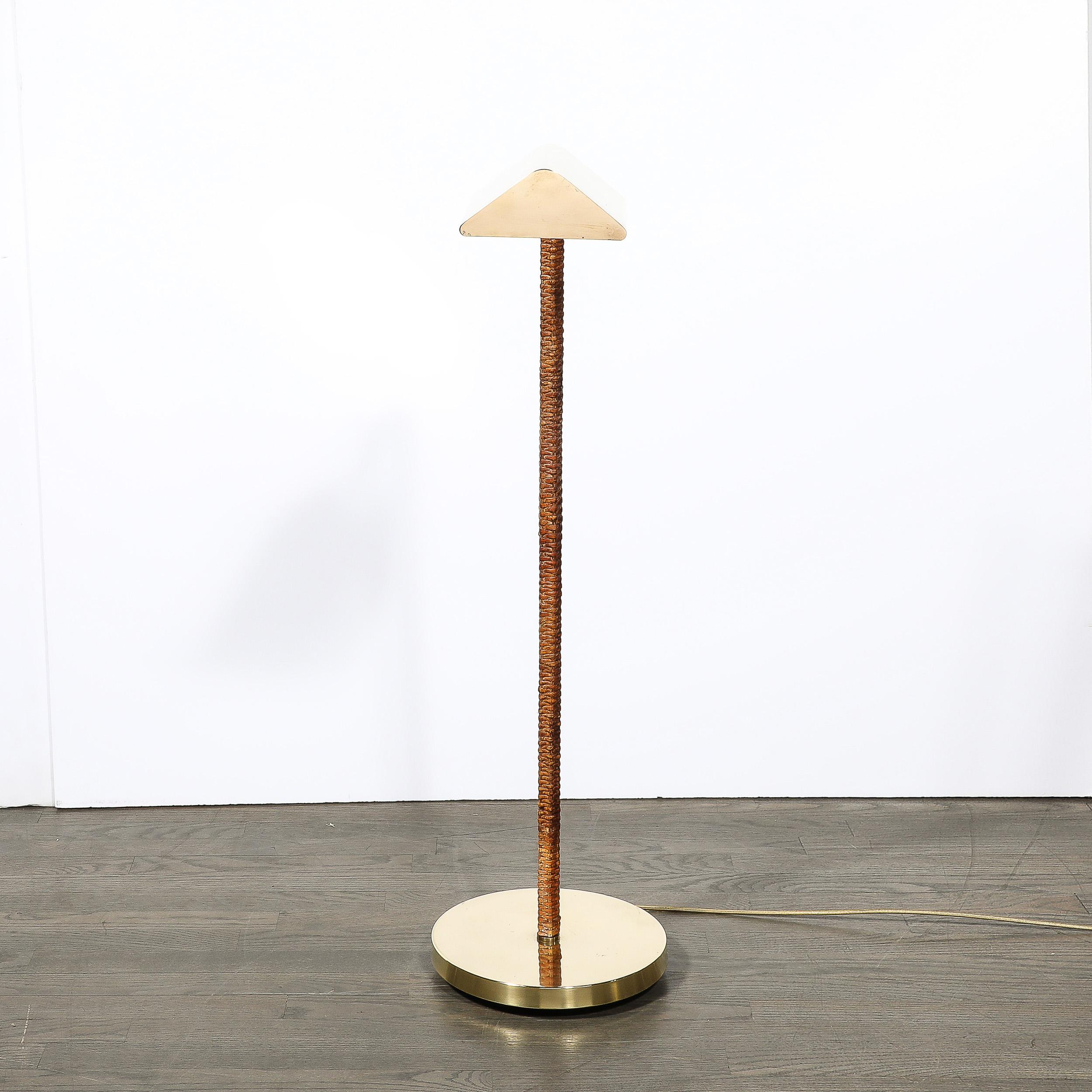 Mid-Century Modernist Articulating Polished Brass and Ratan Wrapped Floor Lamp For Sale 2