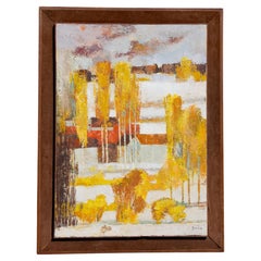 Mid Century Modernist Autumn Landscape Oil Painting by Y.W. Lee Circa 1960's