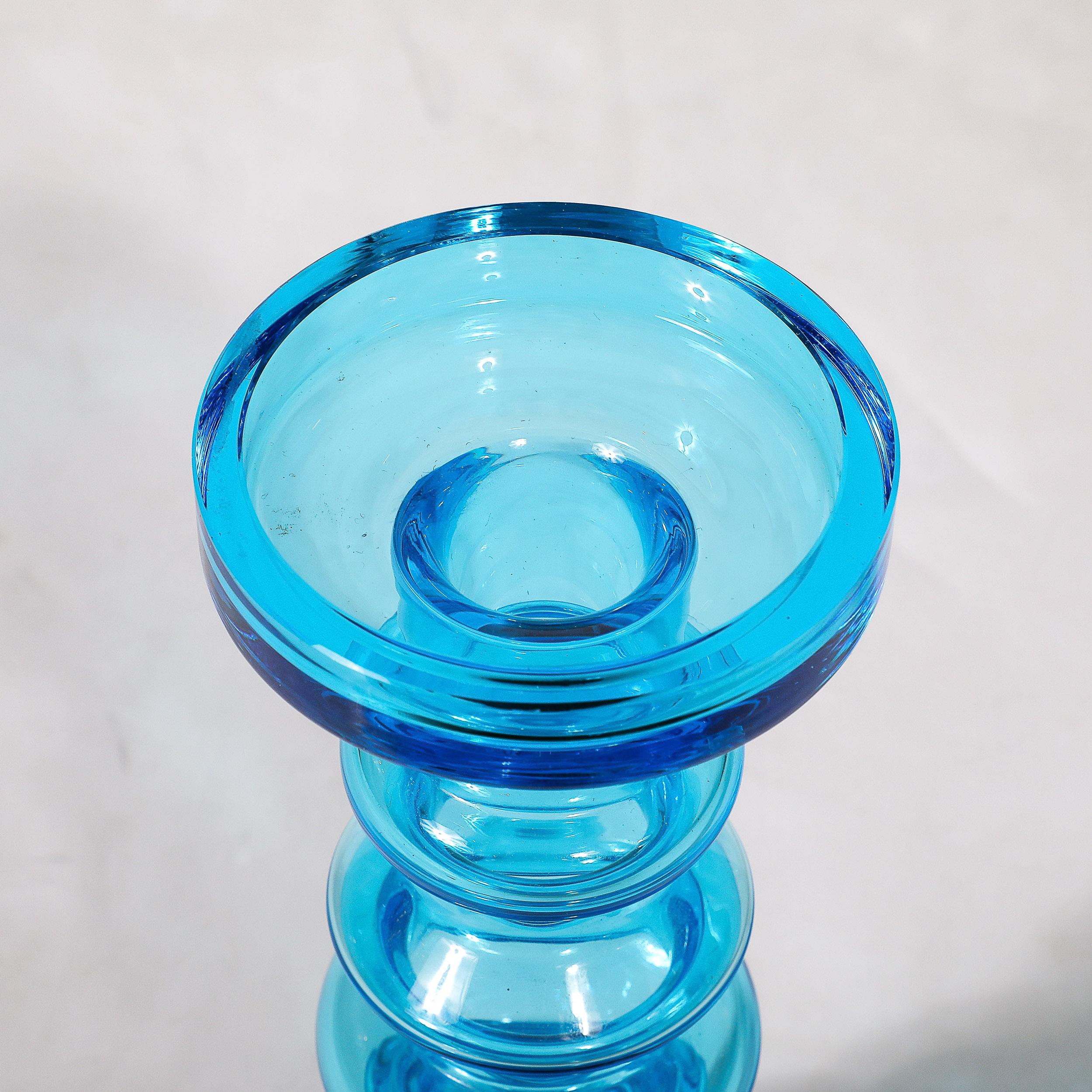 Mid-Century Modernist Balustrade Form Hand-Blown Blue Glass Vase by Oiva Toikka For Sale 5