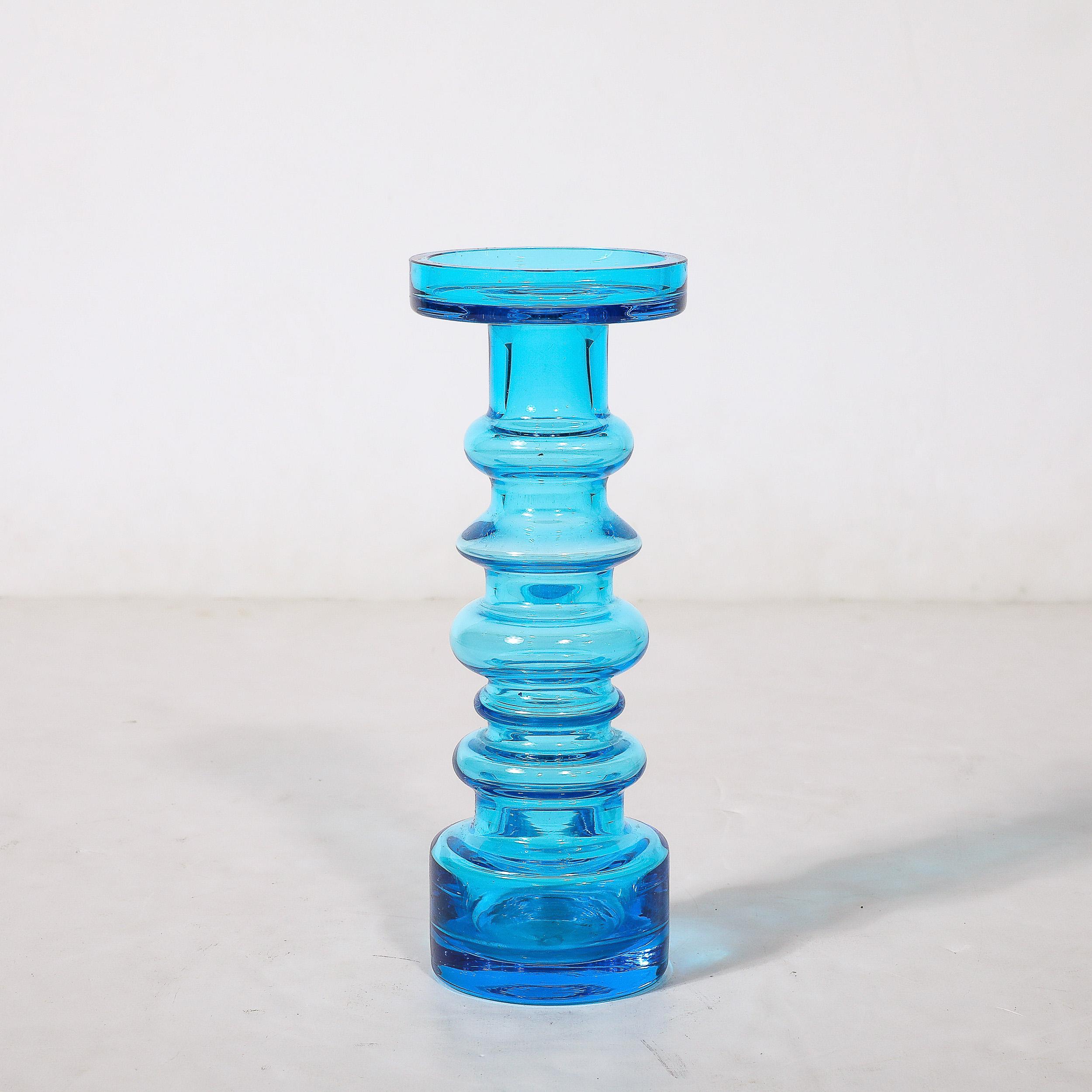 Finnish Mid-Century Modernist Balustrade Form Hand-Blown Blue Glass Vase by Oiva Toikka For Sale