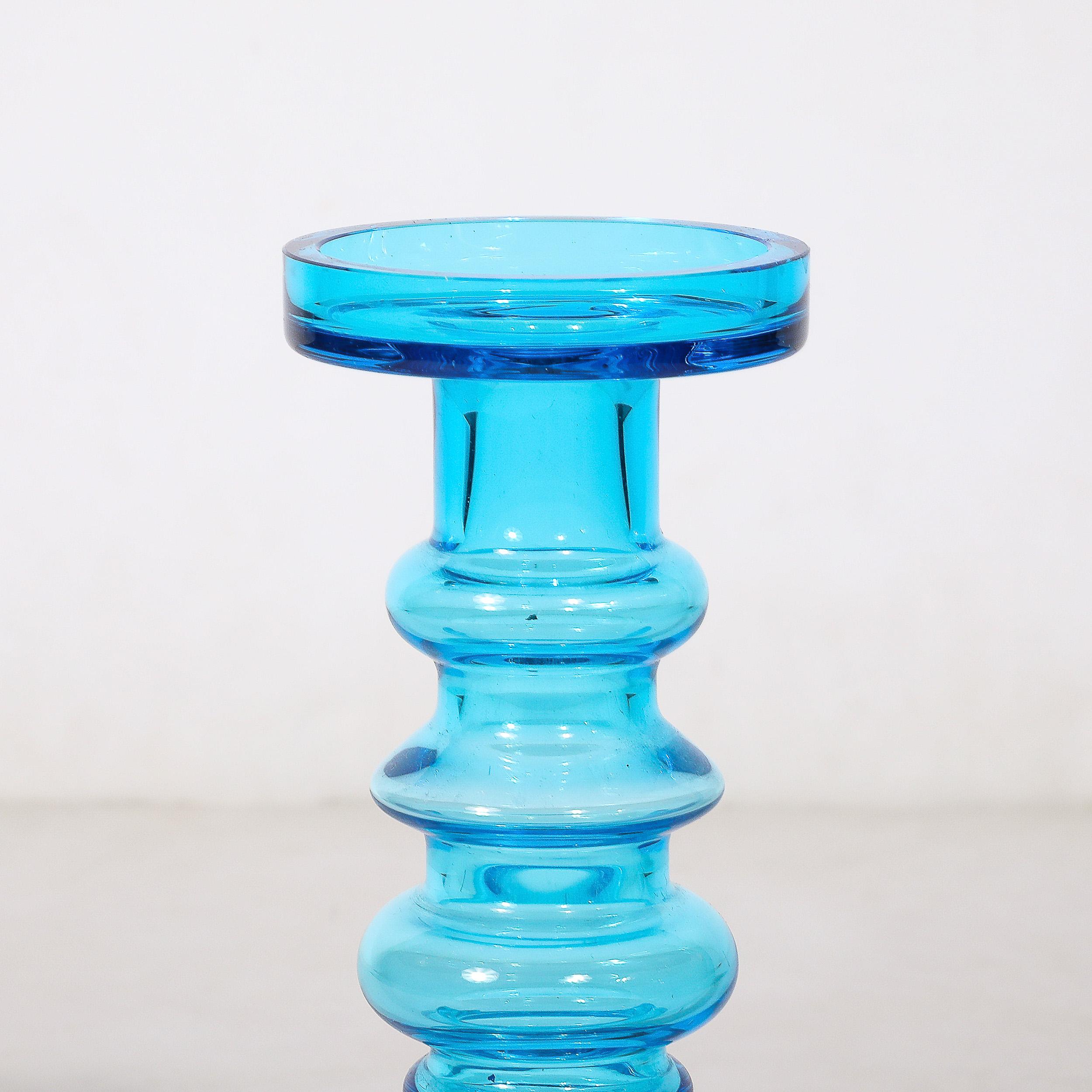 Mid-20th Century Mid-Century Modernist Balustrade Form Hand-Blown Blue Glass Vase by Oiva Toikka For Sale
