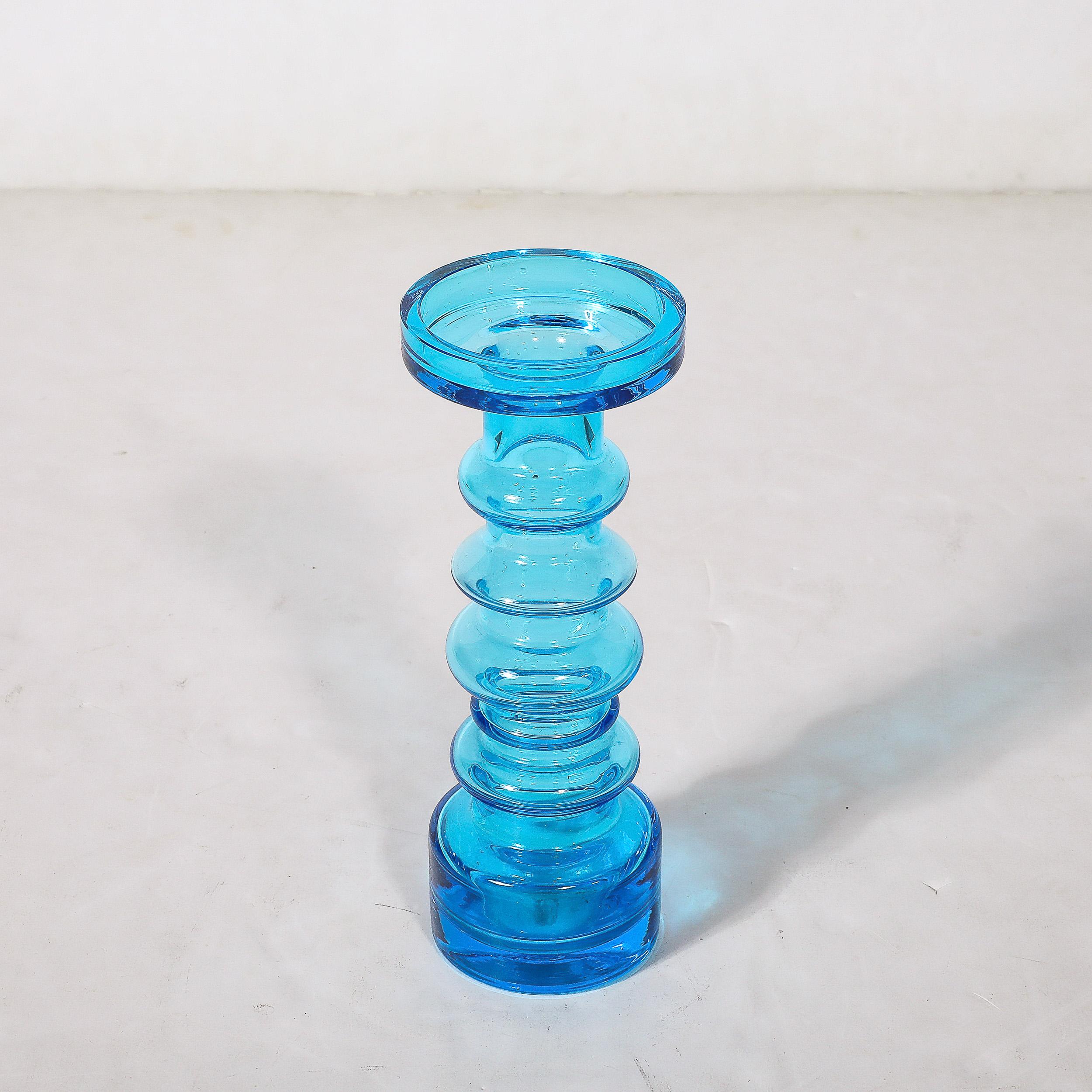 Blown Glass Mid-Century Modernist Balustrade Form Hand-Blown Blue Glass Vase by Oiva Toikka For Sale