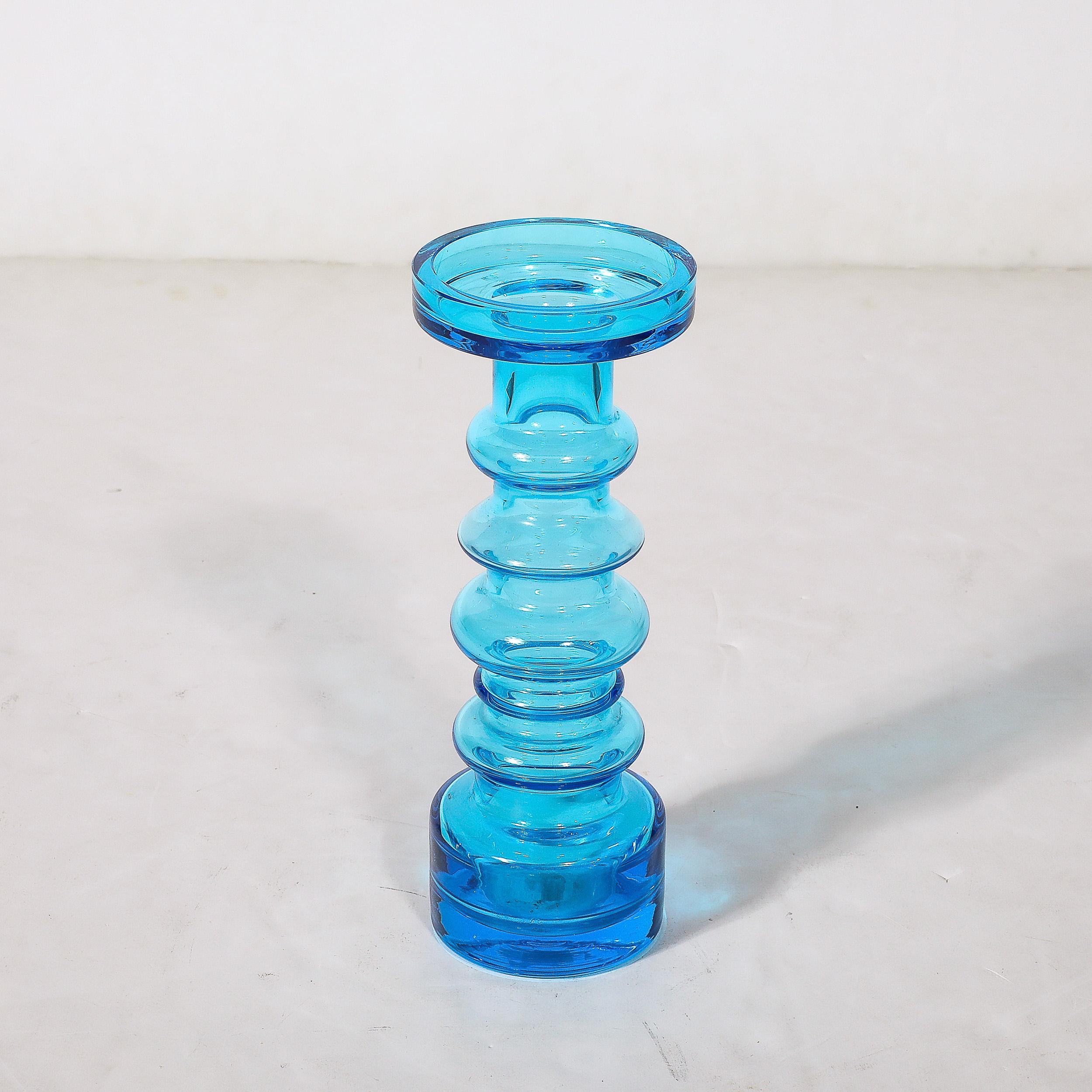 Mid-Century Modernist Balustrade Form Hand-Blown Blue Glass Vase by Oiva Toikka For Sale 1