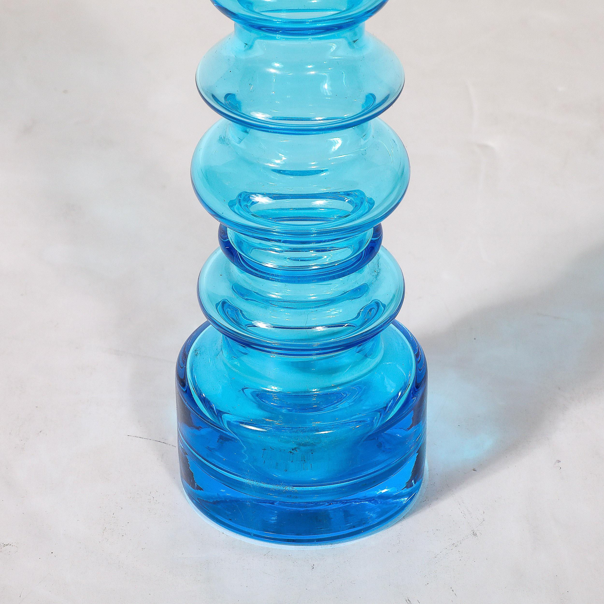 Mid-Century Modernist Balustrade Form Hand-Blown Blue Glass Vase by Oiva Toikka For Sale 3