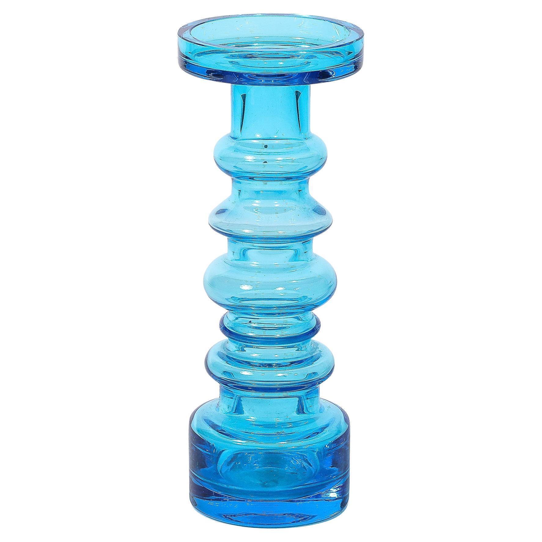 Mid-Century Modernist Balustrade Form Hand-Blown Blue Glass Vase by Oiva Toikka For Sale