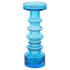 Retro Mid-Century Modernist Balustrade Form Hand-Blown Blue Glass Vase by Oiva Toikka