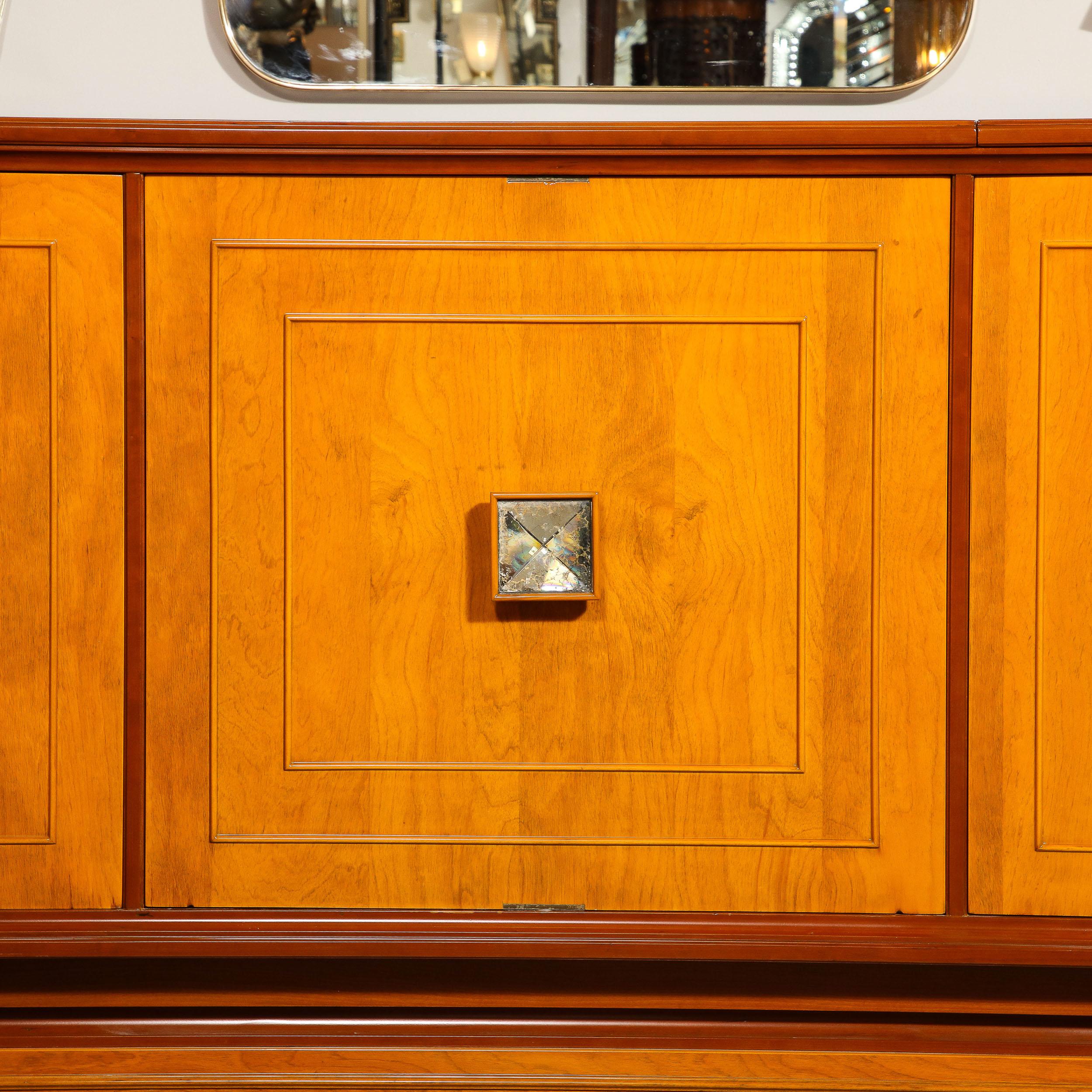 Mid-Century Modernist Bar Cabinet in Book-Matched Walnut with Inset Glass Pulls For Sale 7