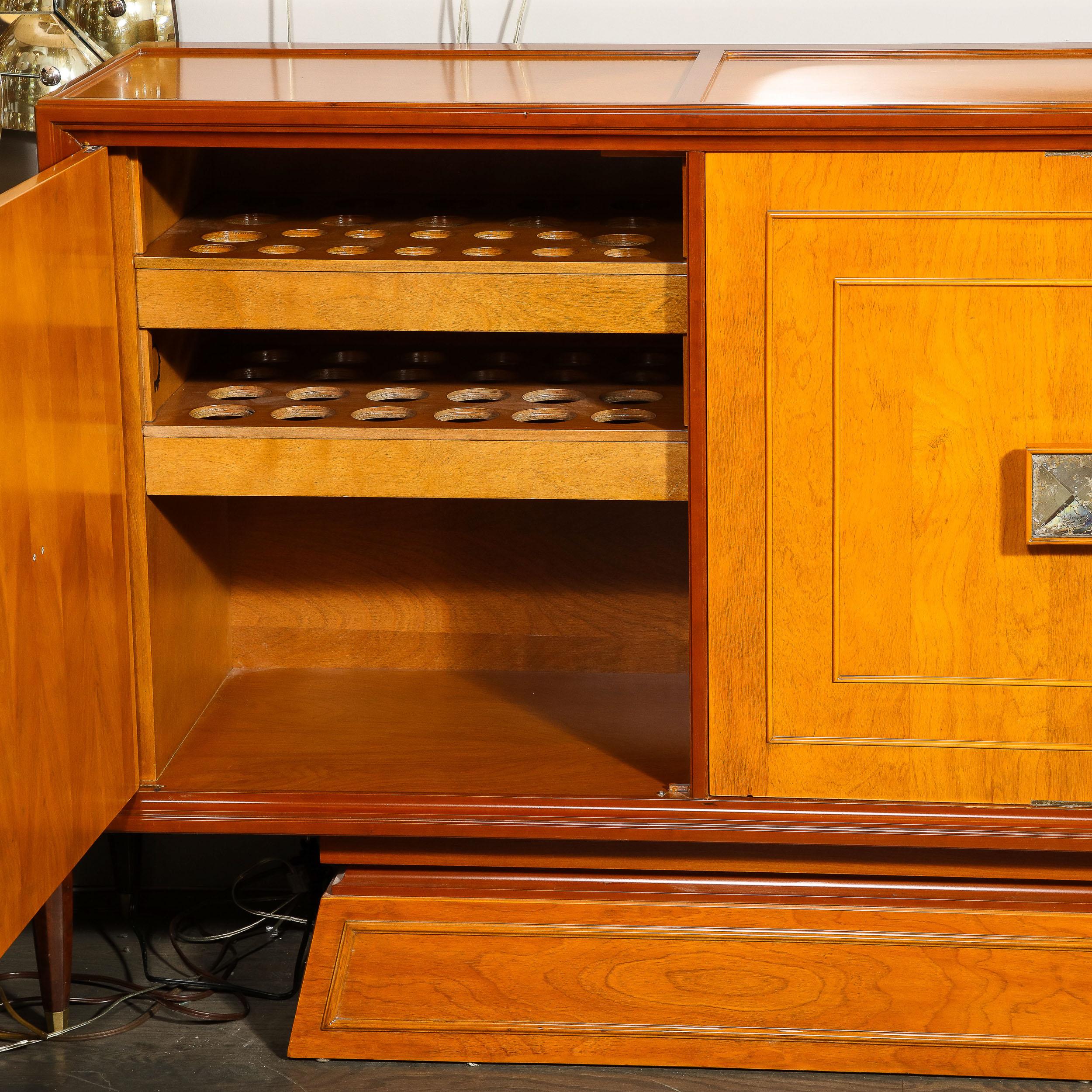 Mid-Century Modernist Bar Cabinet in Book-Matched Walnut with Inset Glass Pulls For Sale 10