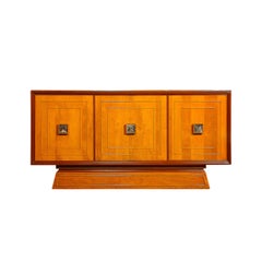 Mid-Century Modernist Bar Cabinet in Book-Matched Walnut with Inset Glass Pulls