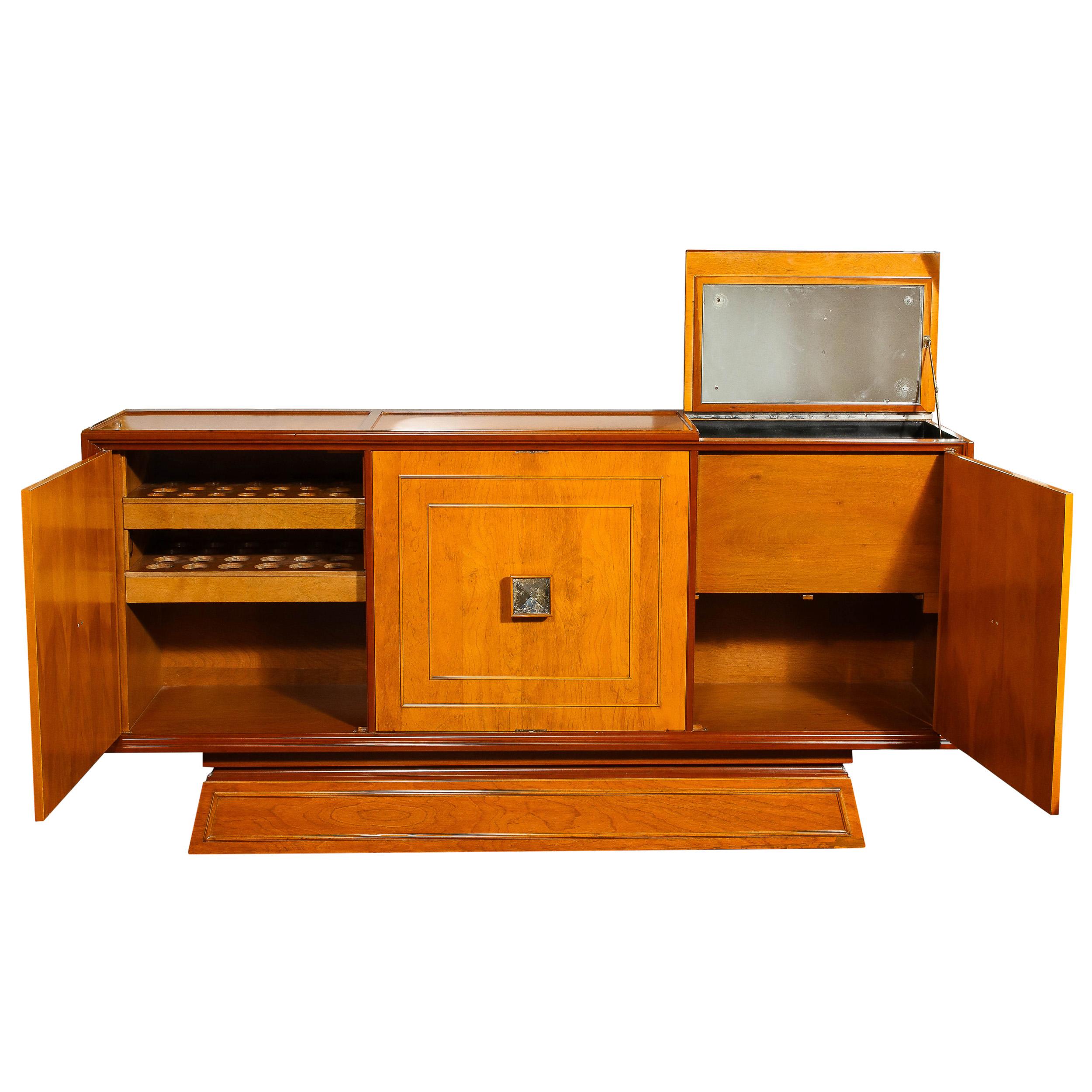Mid-20th Century Mid-Century Modernist Bar Cabinet in Book-Matched Walnut with Inset Glass Pulls For Sale