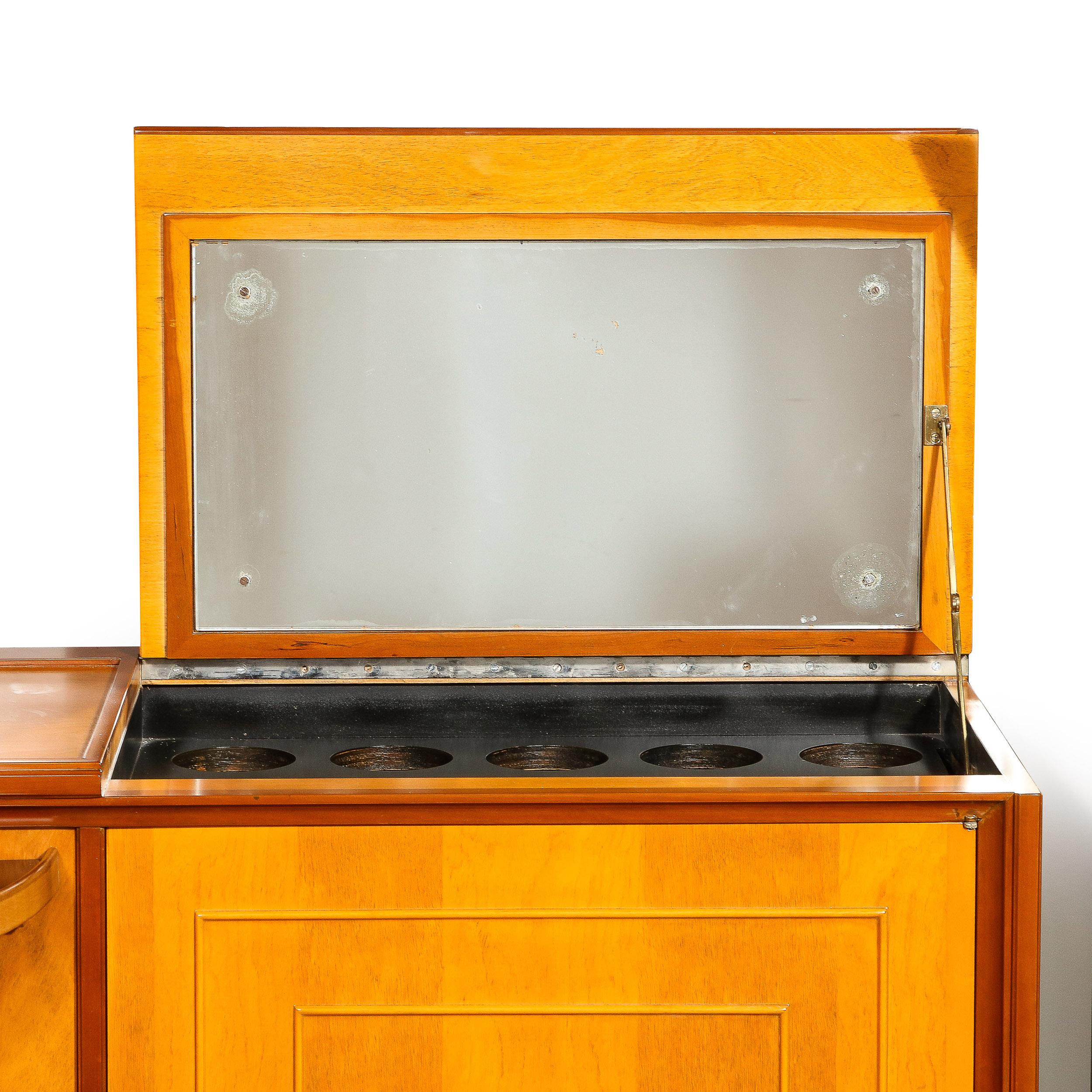 Mid-Century Modernist Bar Cabinet in Book-Matched Walnut with Inset Glass Pulls For Sale 1