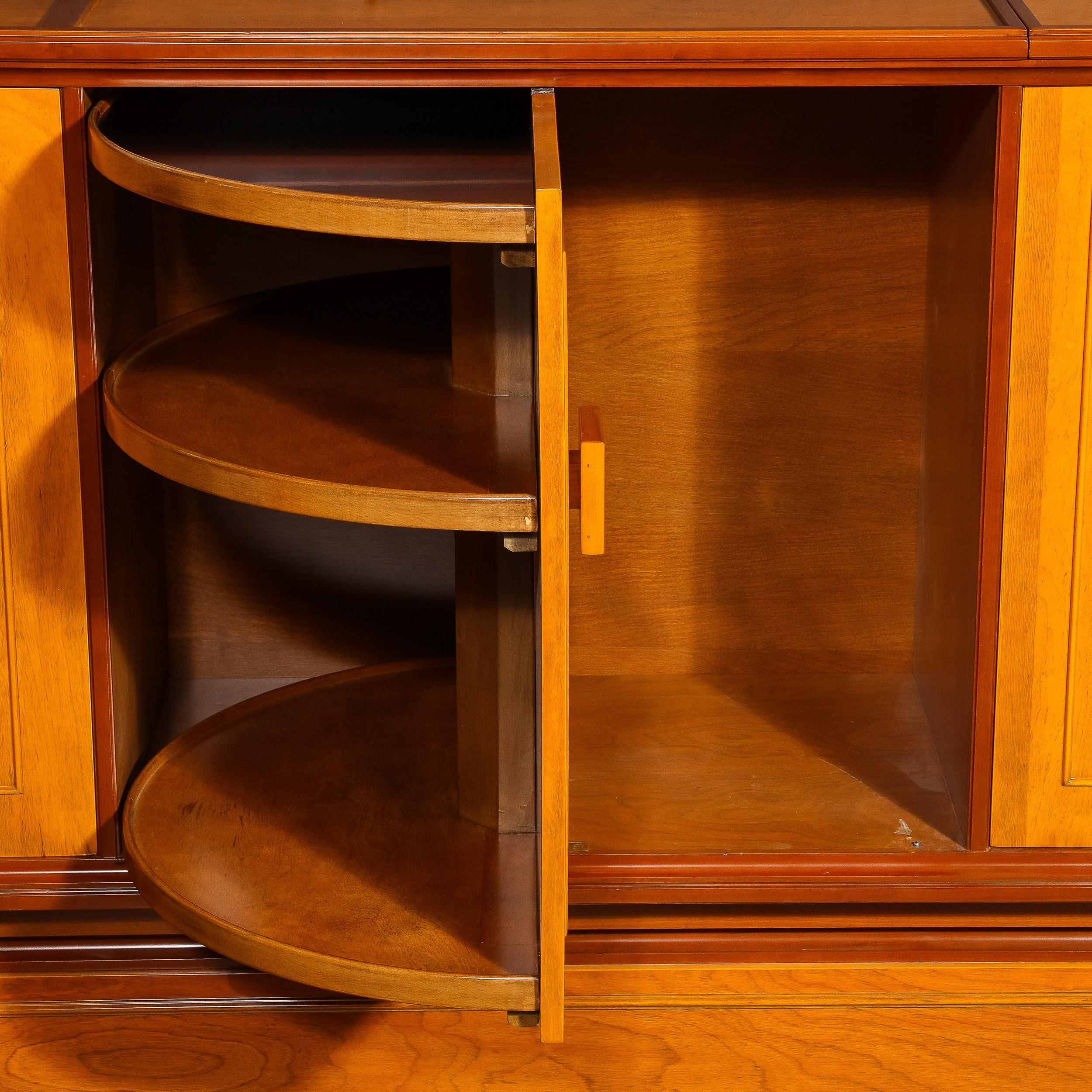 Mid-Century Modernist Bar Cabinet in Book-Matched Walnut with Inset Glass Pulls For Sale 3
