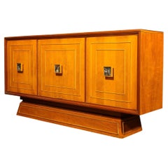 Mid-Century Modernist Bar Cabinet in Book-Matched Walnut with Inset Glass Pulls