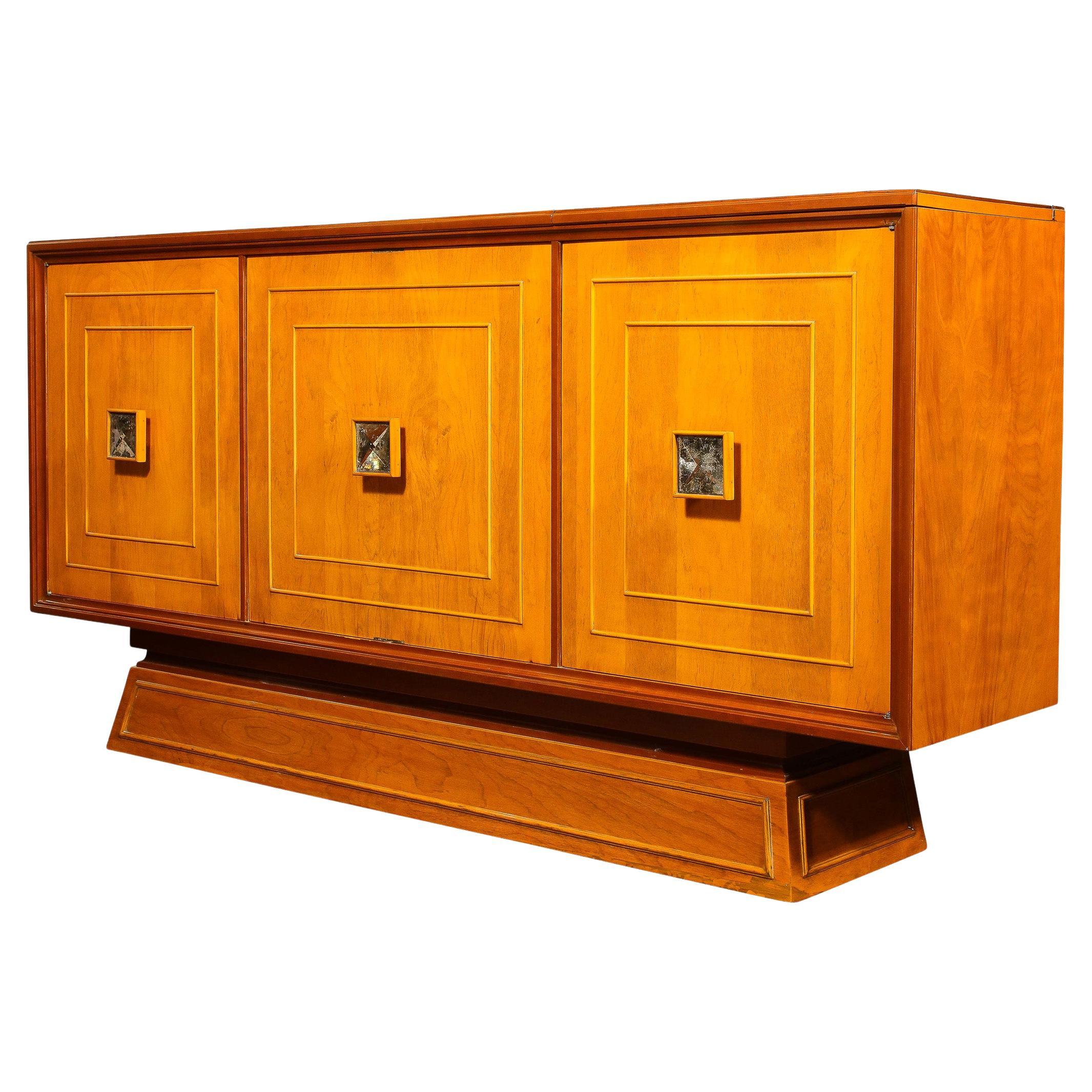 Mid-Century Modernist Bar Cabinet in Book-Matched Walnut with Inset Glass Pulls