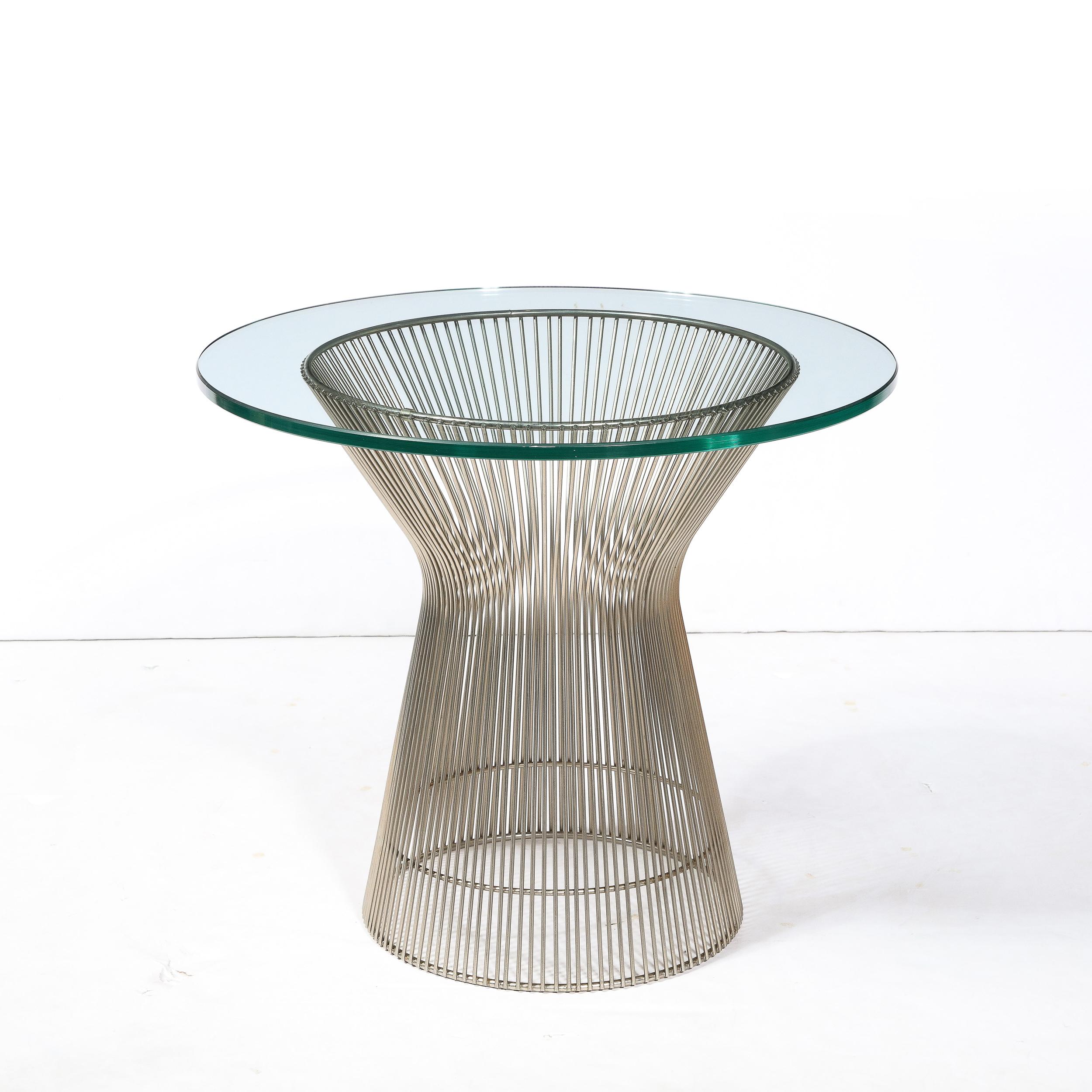 Glass Mid-Century Modernist Bent & Polished Nickel Side Table by Warren Platner