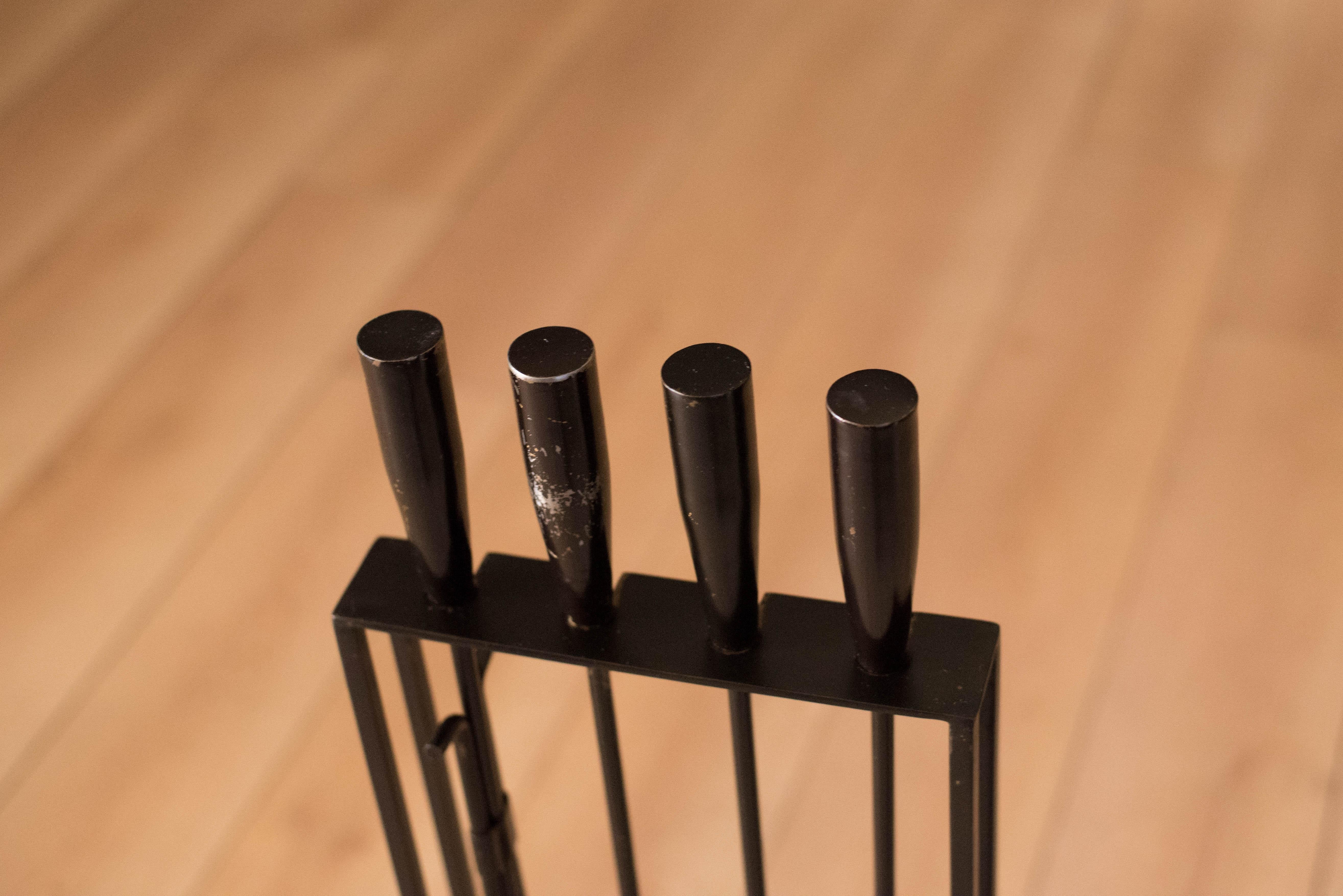 Mid-Century Modernist Black Cast Iron Fireplace Tools In Good Condition In San Jose, CA