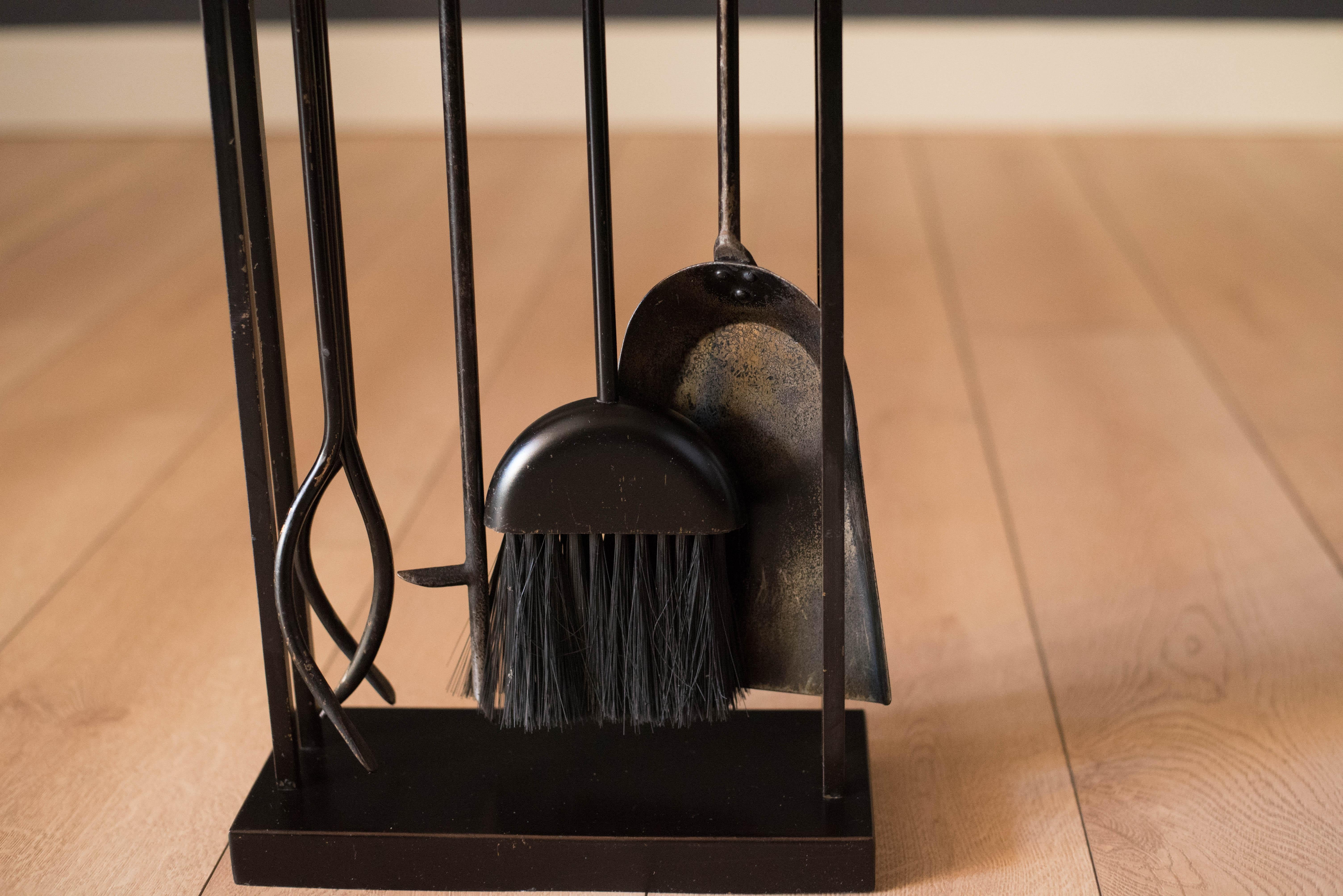 Mid-20th Century Mid-Century Modernist Black Cast Iron Fireplace Tools
