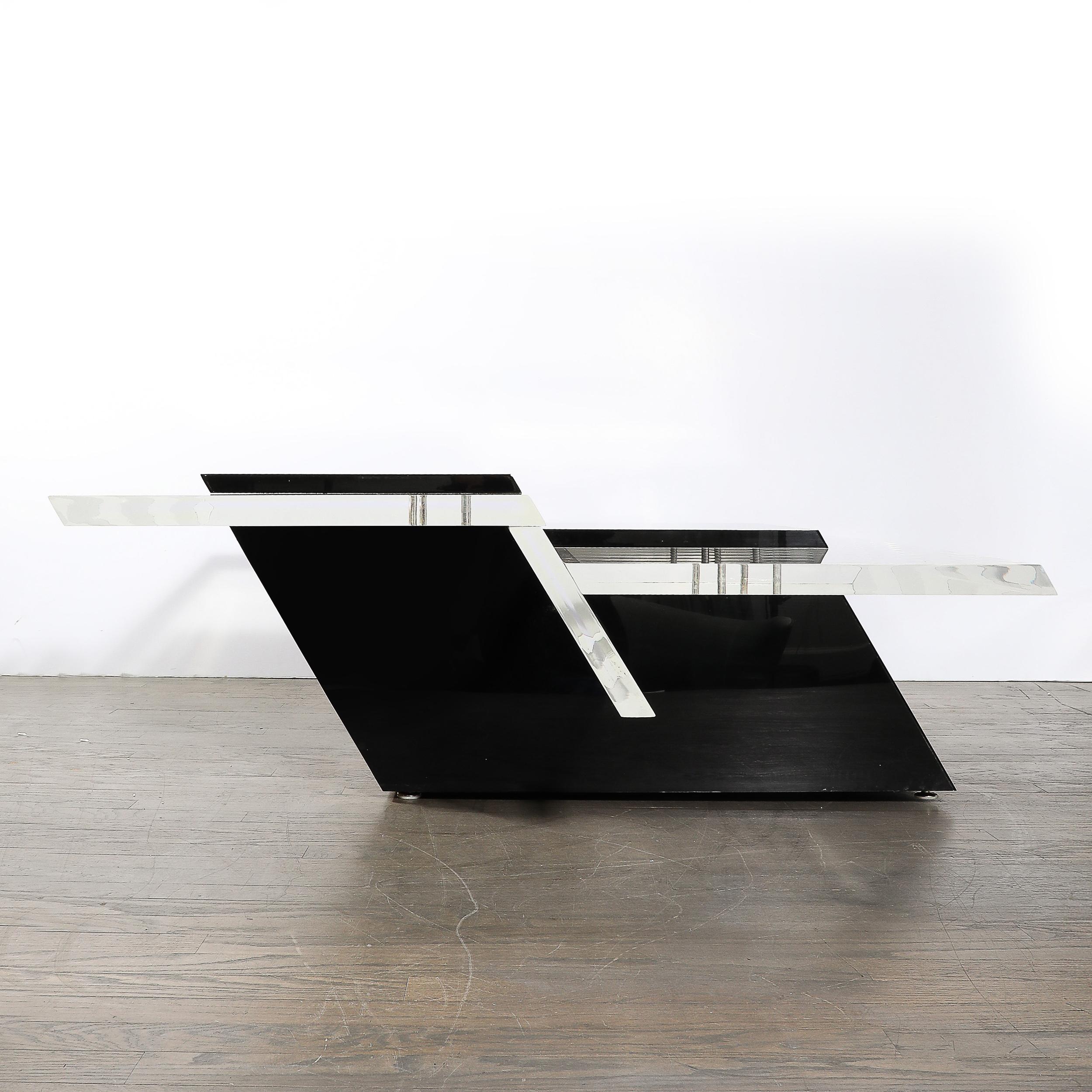 Mid-Century Modernist Black & Clear Lucite Two-Level Rectilinear Cocktail Table For Sale 5