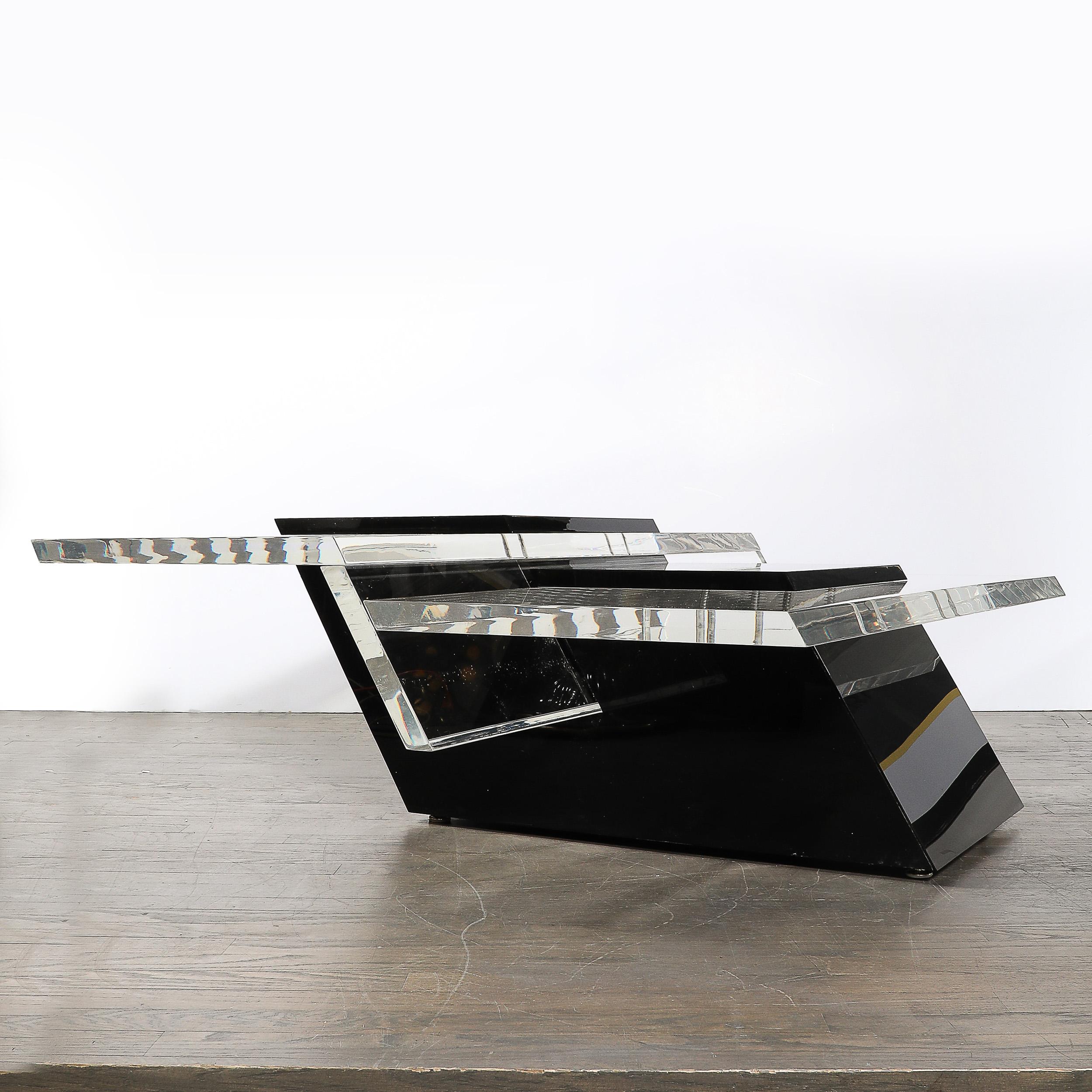 Mid-Century Modernist Black & Clear Lucite Two-Level Rectilinear Cocktail Table For Sale 6