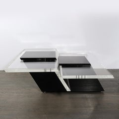 Mid-Century Modernist Black & Clear Lucite Two-Level Rectilinear Cocktail Table