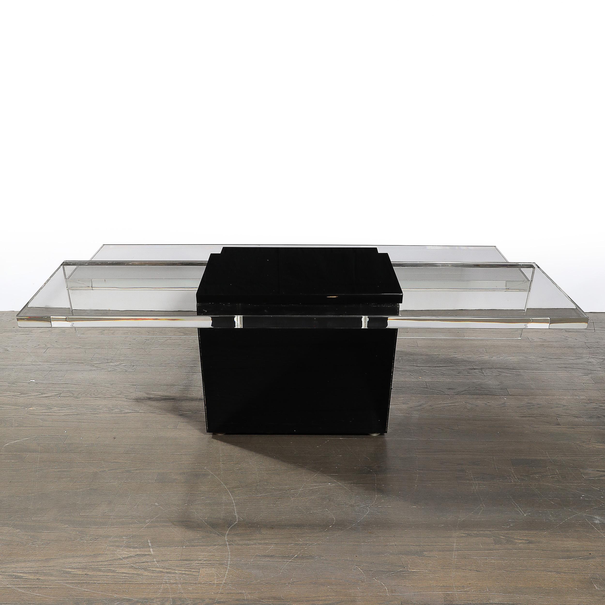Mid-Century Modernist Black & Clear Lucite Two-Level Rectilinear Cocktail Table For Sale 3