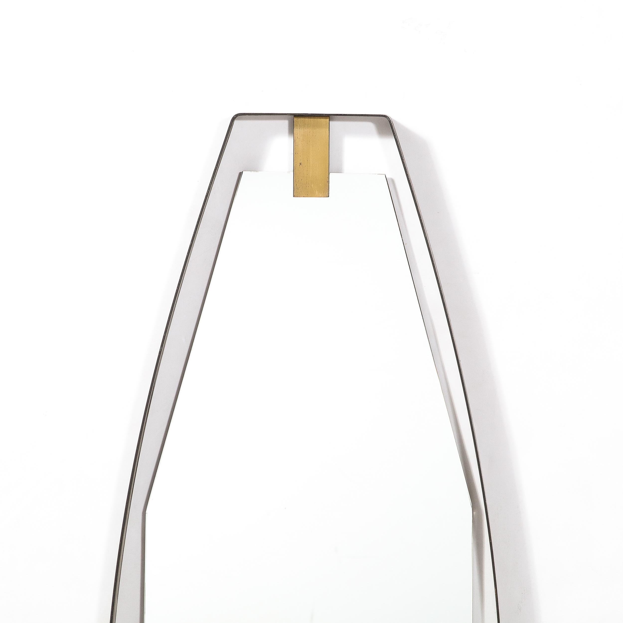 Italian Mid-Century Modernist Black Enameled Bronze Frame & Brushed Brass Mirror For Sale