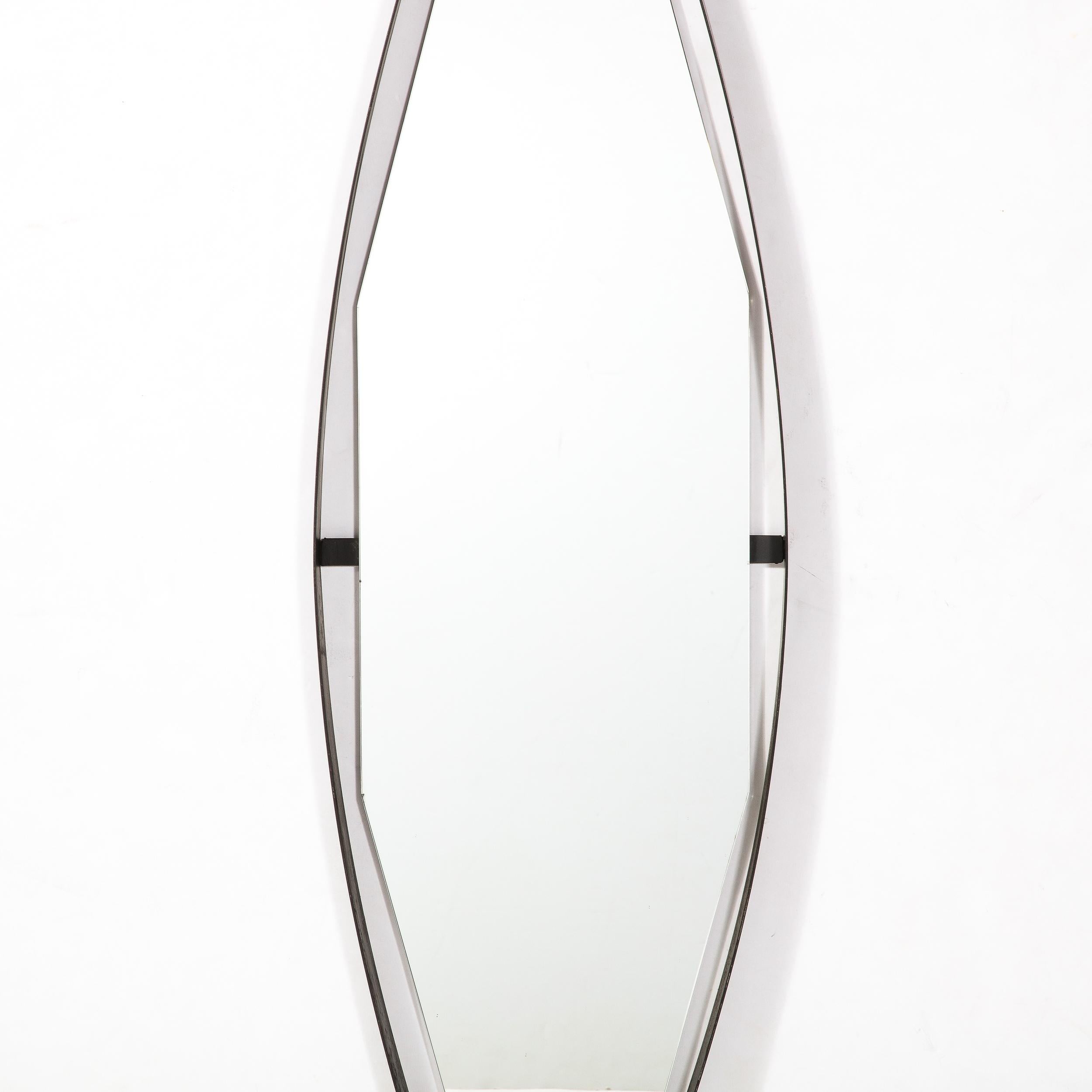 Mid-Century Modernist Schwarz emaillierte Bronze Frame & gebürstetem Messing Spiegel (Italienisch) im Angebot