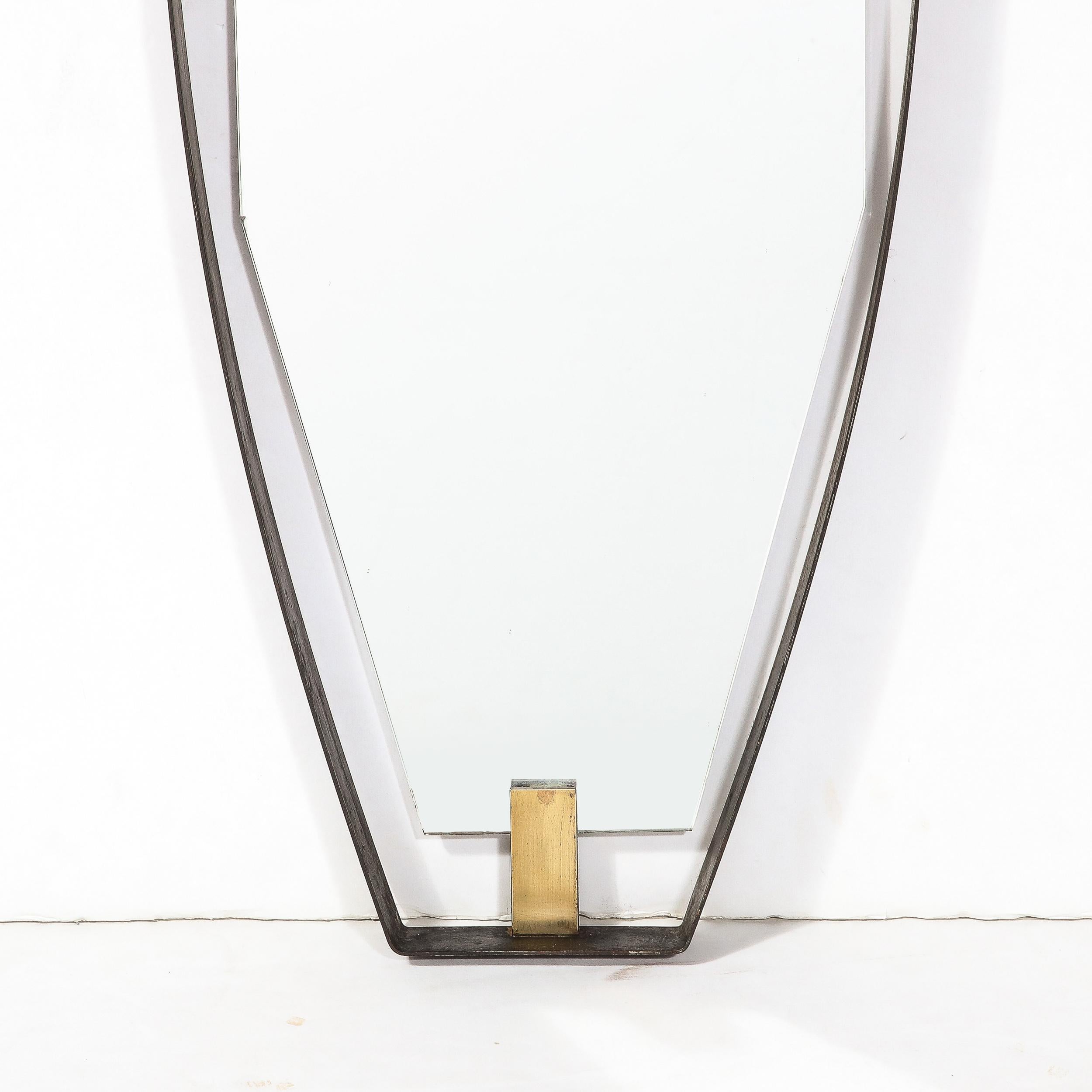 Mid-20th Century Mid-Century Modernist Black Enameled Bronze Frame & Brushed Brass Mirror For Sale