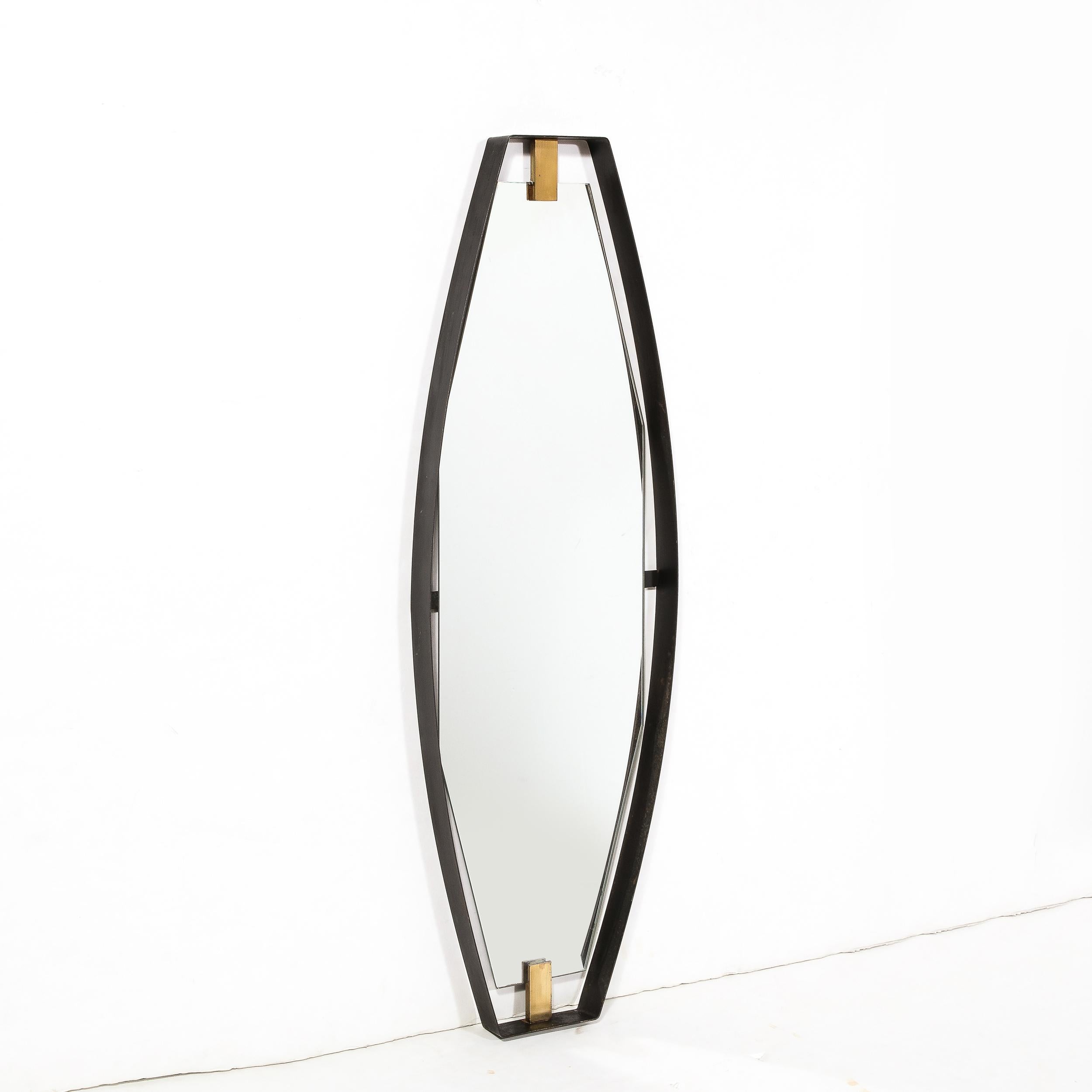 Mid-Century Modernist Black Enameled Bronze Frame & Brushed Brass Mirror For Sale 2